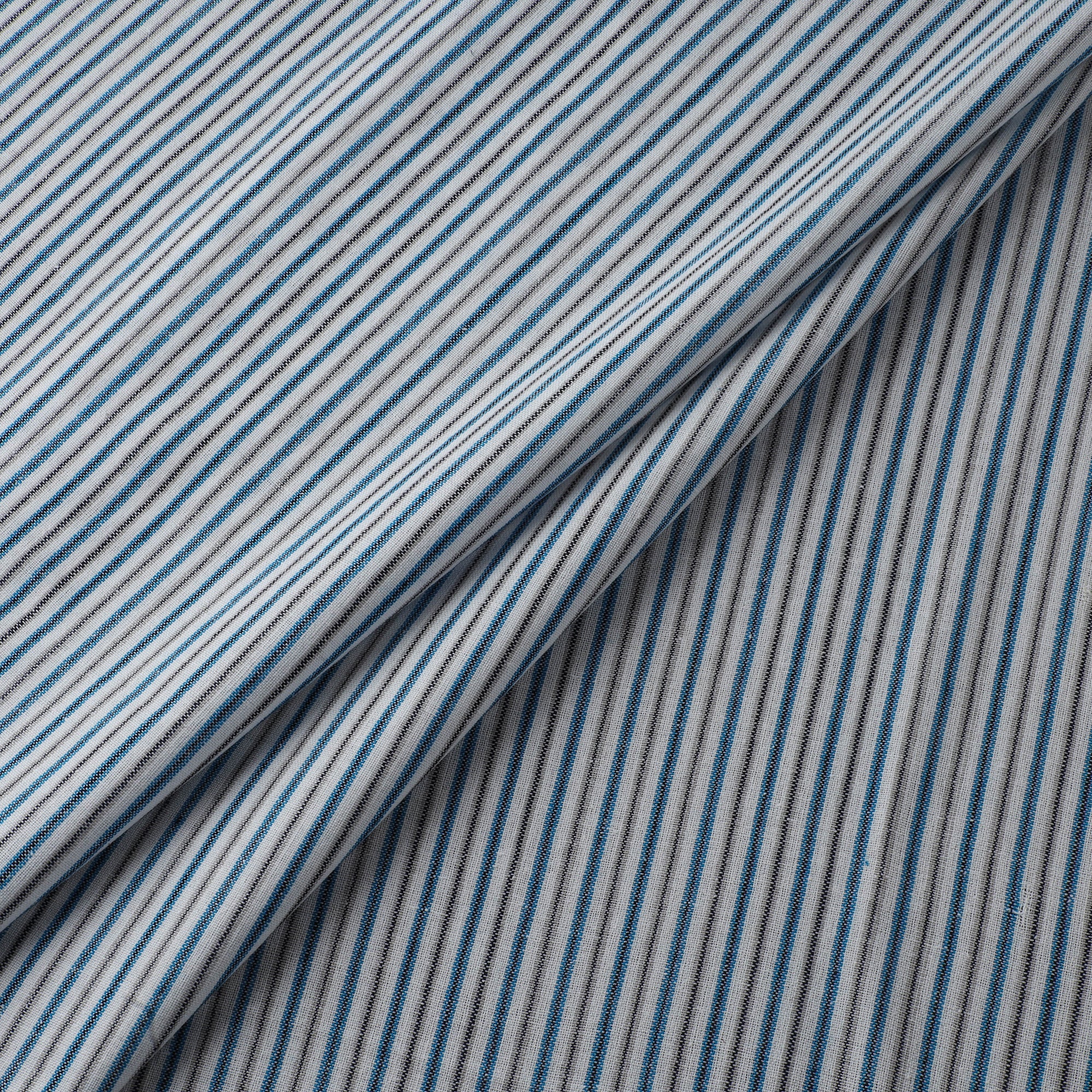 Gray - Jhiri Pure Handloom Stripes Cotton Fabric 14 - Image 2