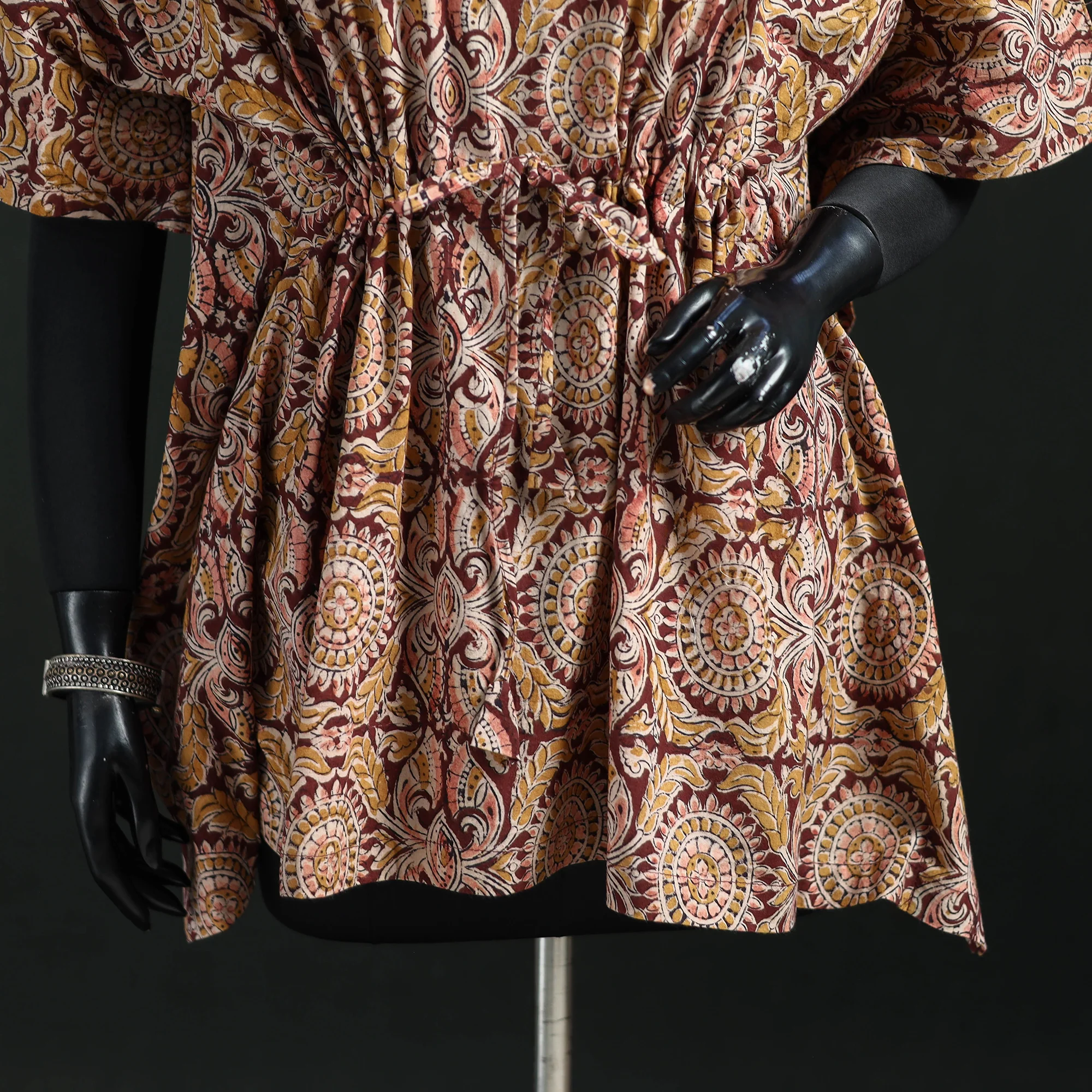 Brown - Kalamkari Hand Block Print Natural Dyed Cotton Kaftan (Short) 21 - Image 4