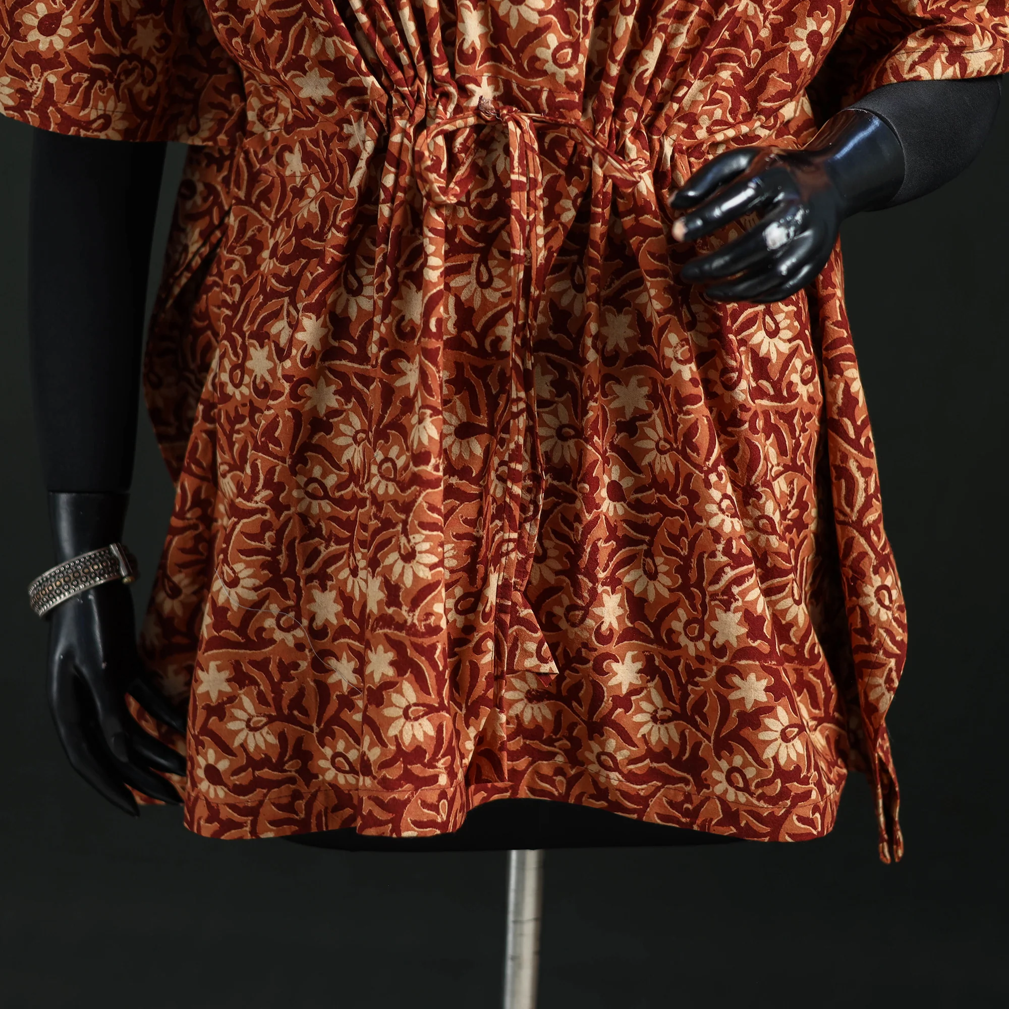 Maroon - Kalamkari Hand Block Print Natural Dyed Cotton Kaftan (Short) 22 - Image 4