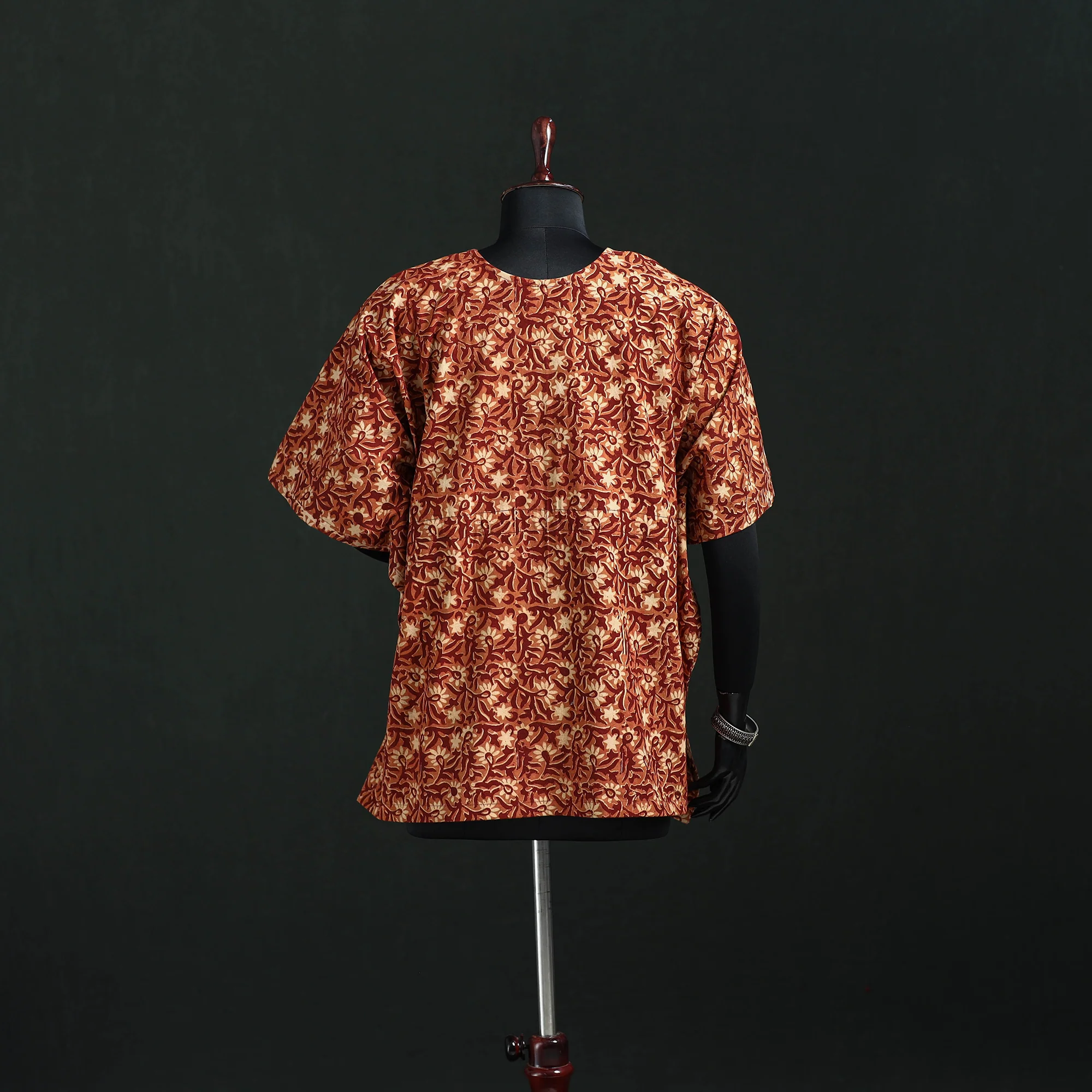 Maroon - Kalamkari Hand Block Print Natural Dyed Cotton Kaftan (Short) 22 - Image 5