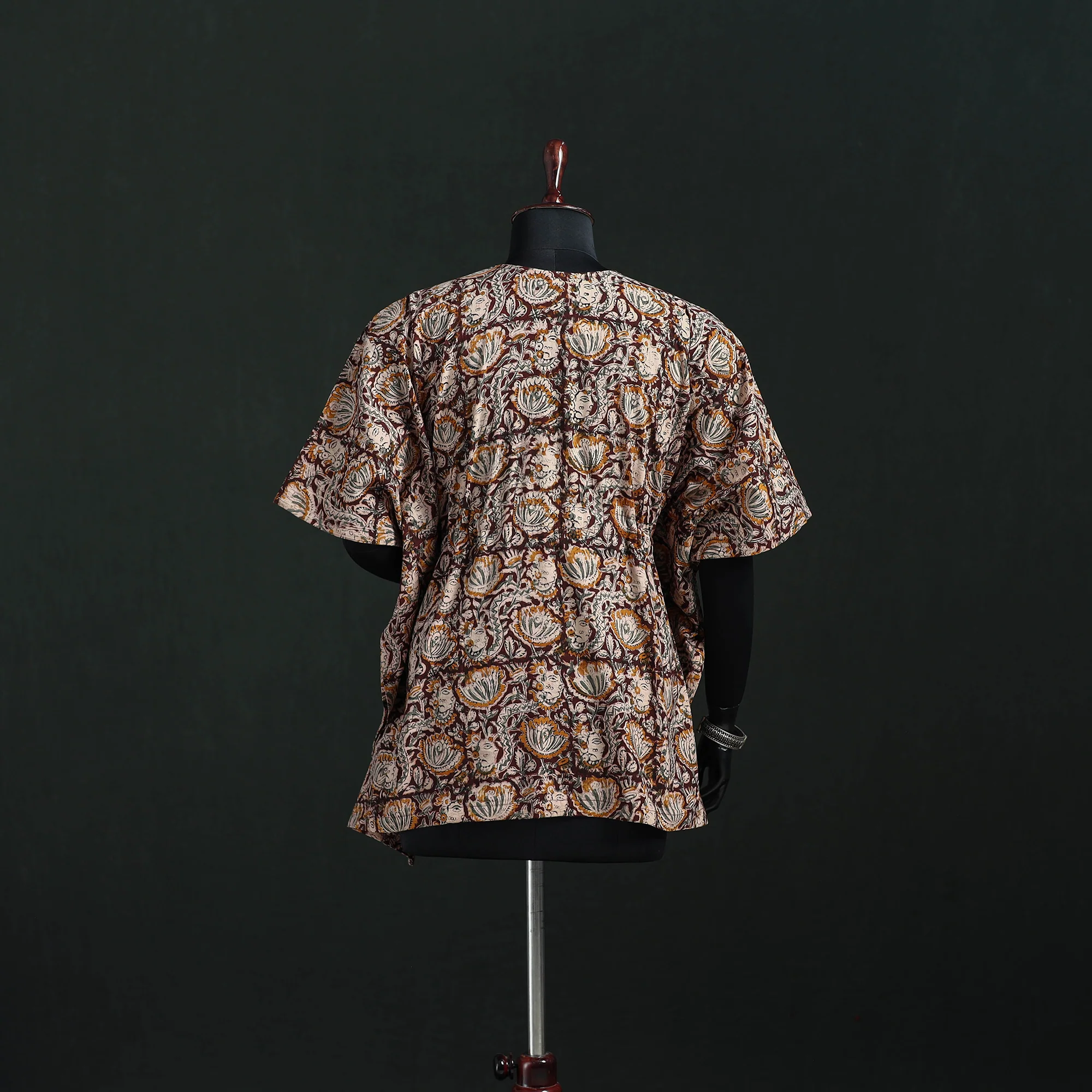 Brown - Kalamkari Hand Block Print Natural Dyed Cotton Kaftan (Short) 23 - Image 5
