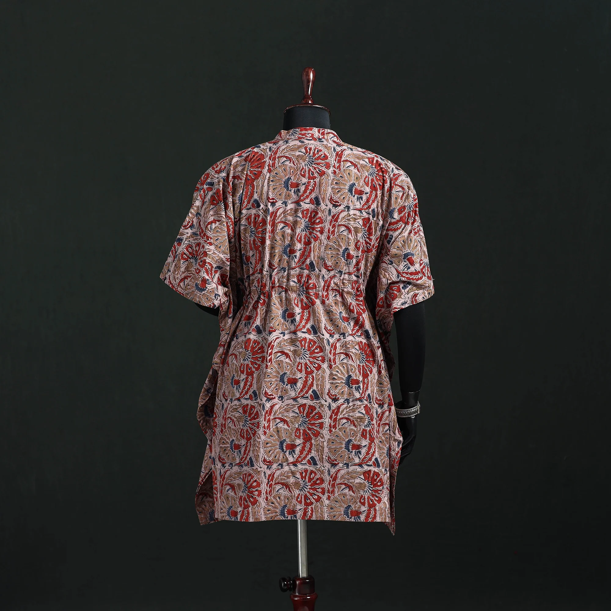 Pink - Kalamkari Hand Block Print Natural Dyed Cotton Kaftan (Short) 26 - Image 5