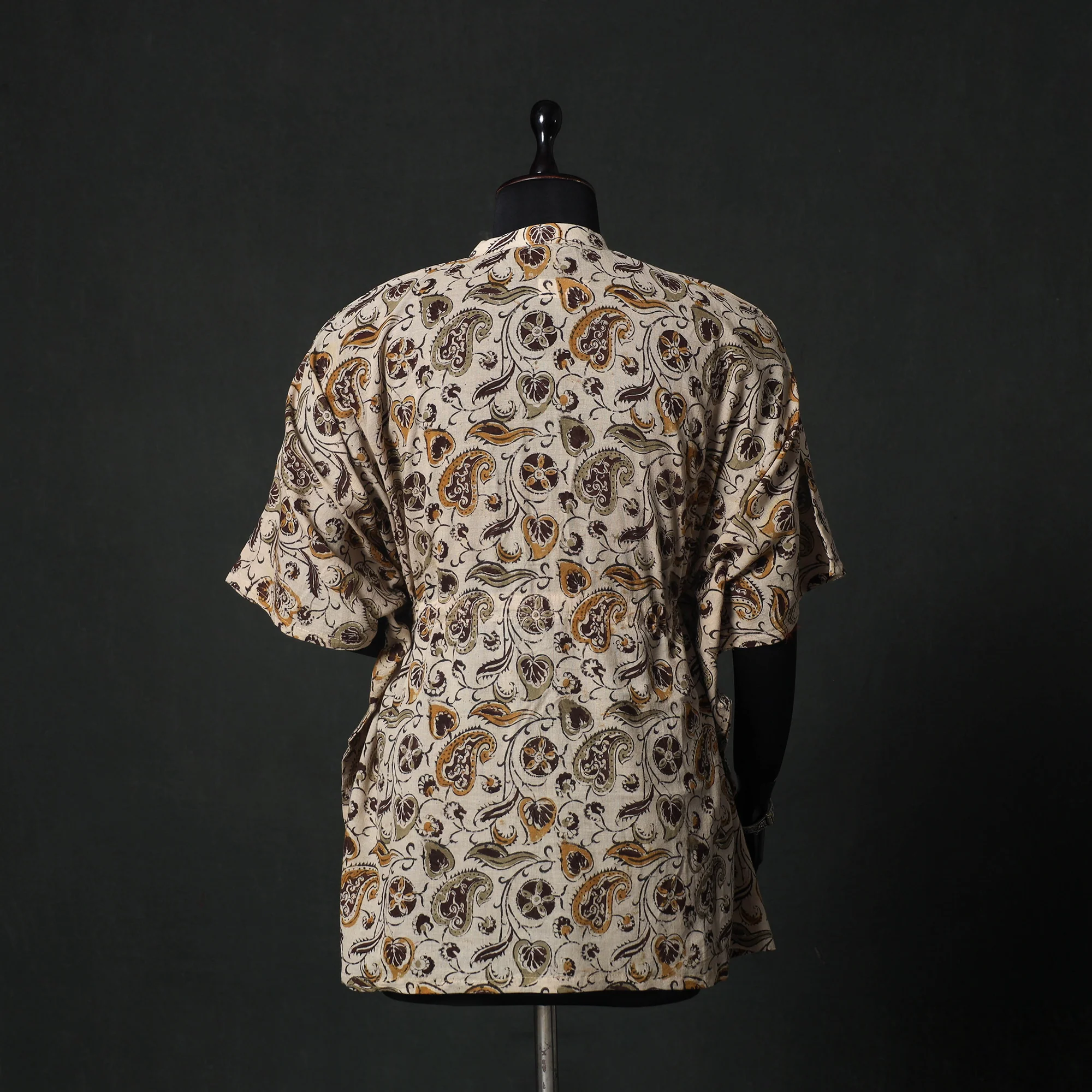 Brown - Kalamkari Hand Block Print Natural Dyed Cotton Kaftan (Short) 81 - Image 5