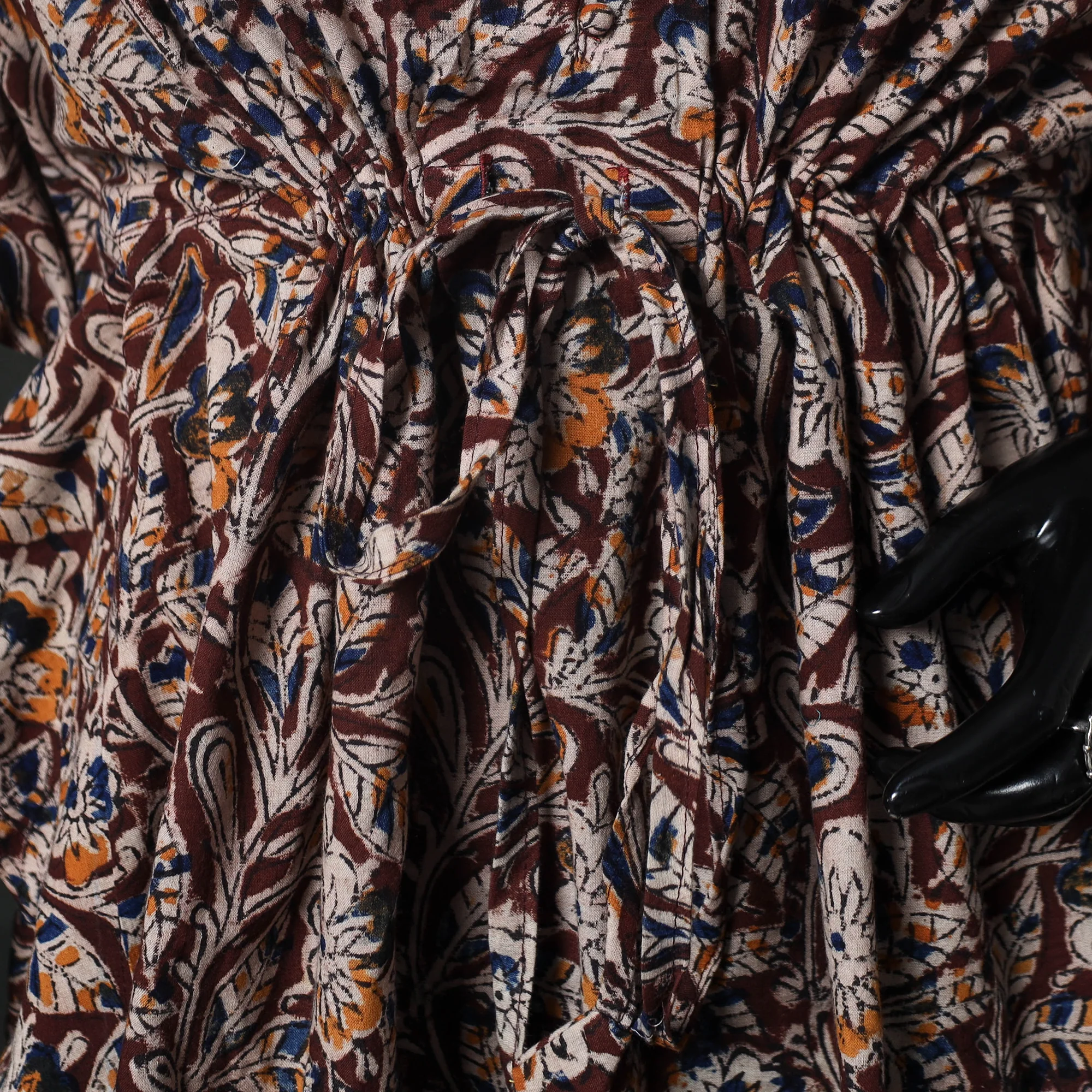 Maroon - Kalamkari Hand Block Print Natural Dyed Cotton Kaftan (Short) 82 - Image 3