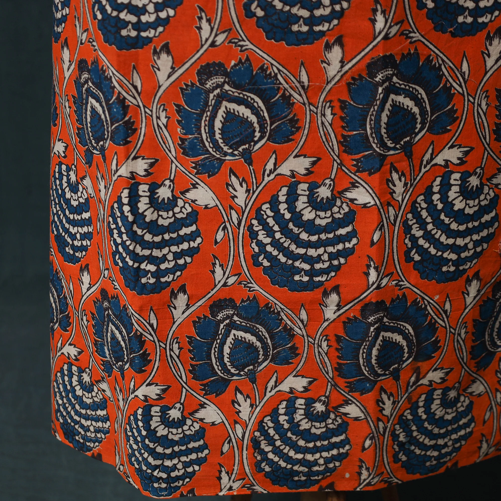 Orange - Kalamkari Printed Cotton 2pc Unstitched Dress Material Kurta Set 04 - Image 5