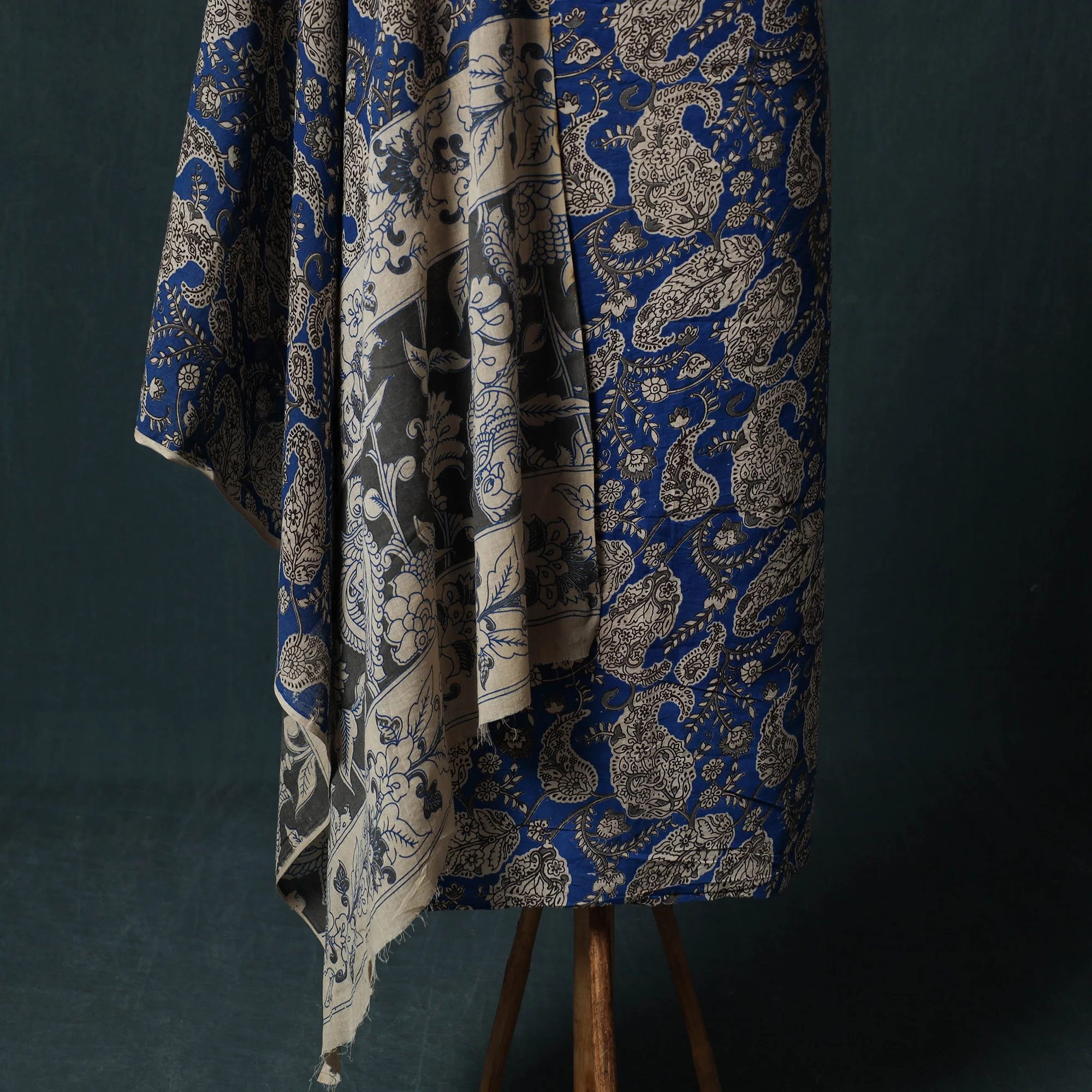 Blue - Kalamkari Printed Cotton 2pc Unstitched Dress Material Kurta Set 08 - Image 4