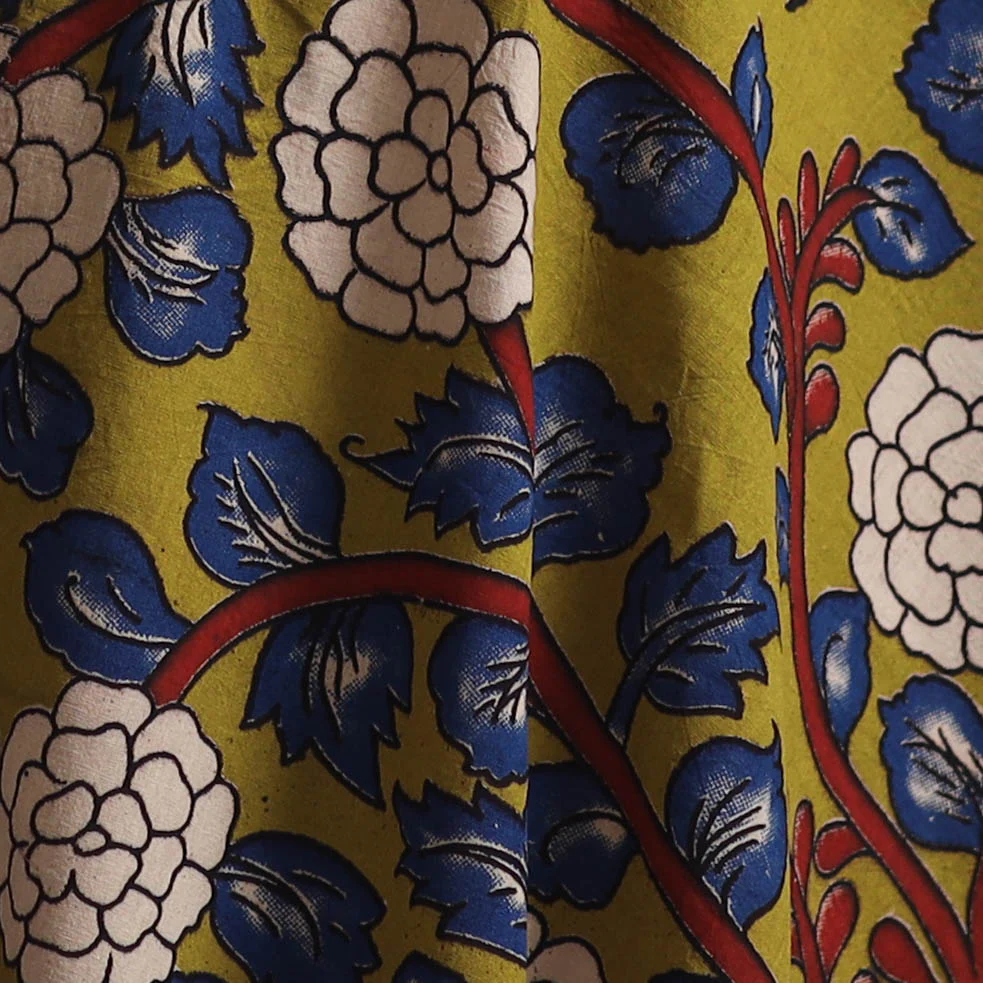 Green - Kalamkari Printed Cotton Fabric 03 - Image 3