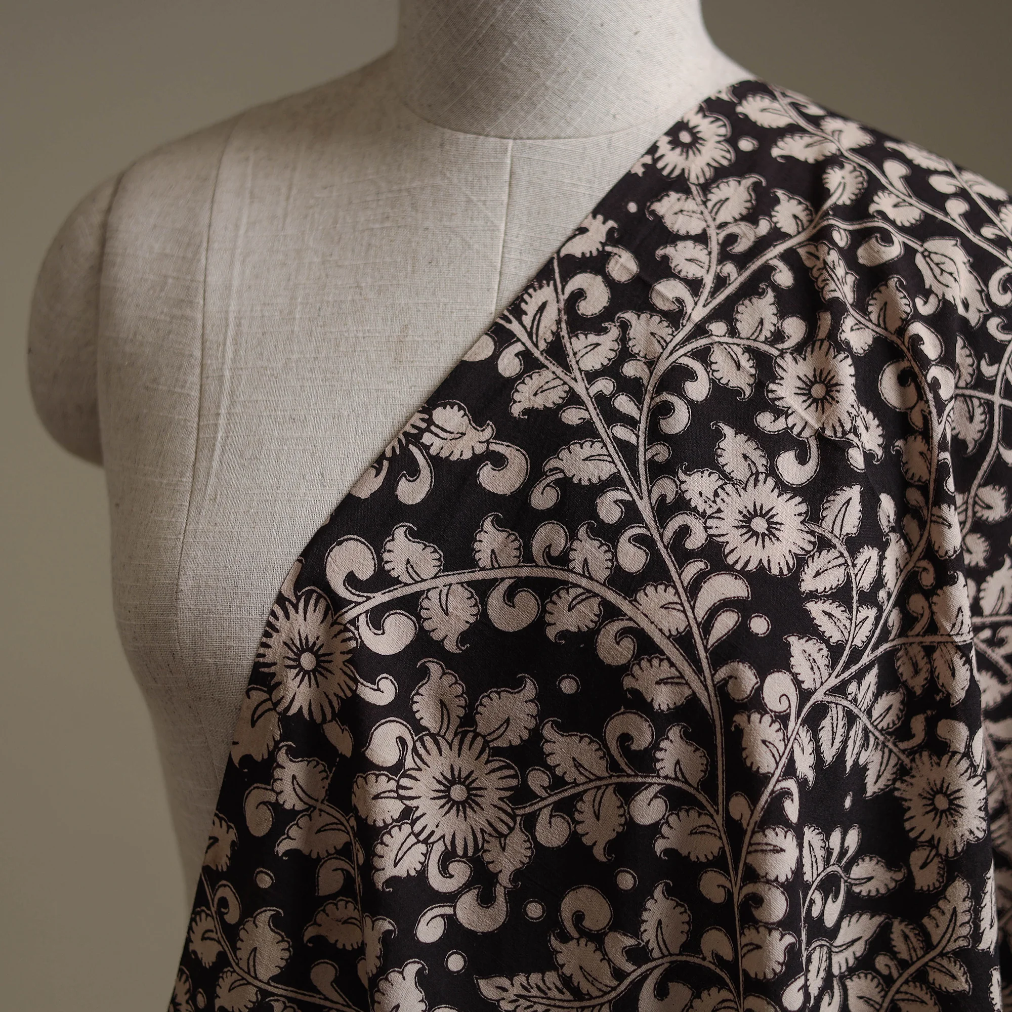 Black - Kalamkari Printed Cotton Fabric 04 - Image 2