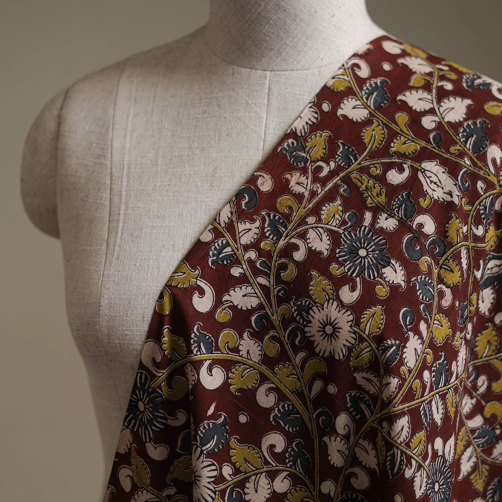 Maroon - Kalamkari Printed Cotton Fabric 07 - Image 2