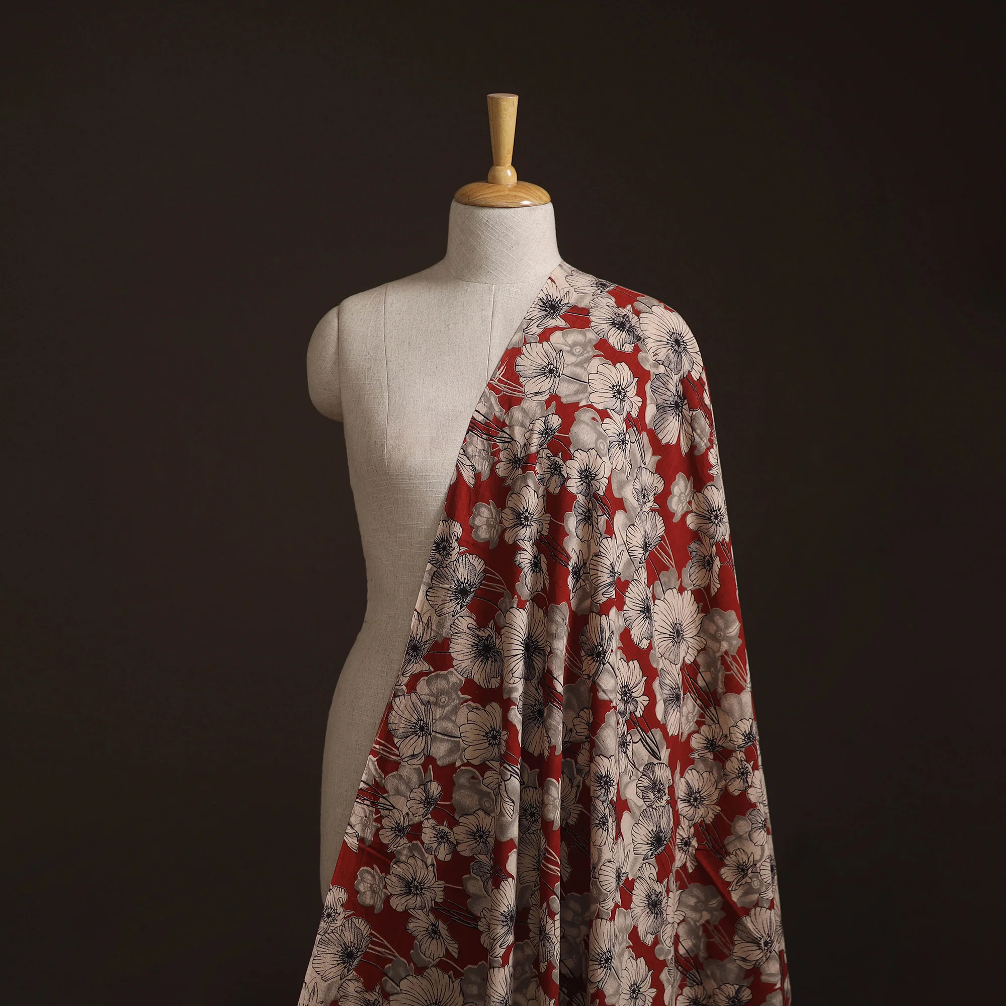 Red - Kalamkari Printed Cotton Fabric 07
