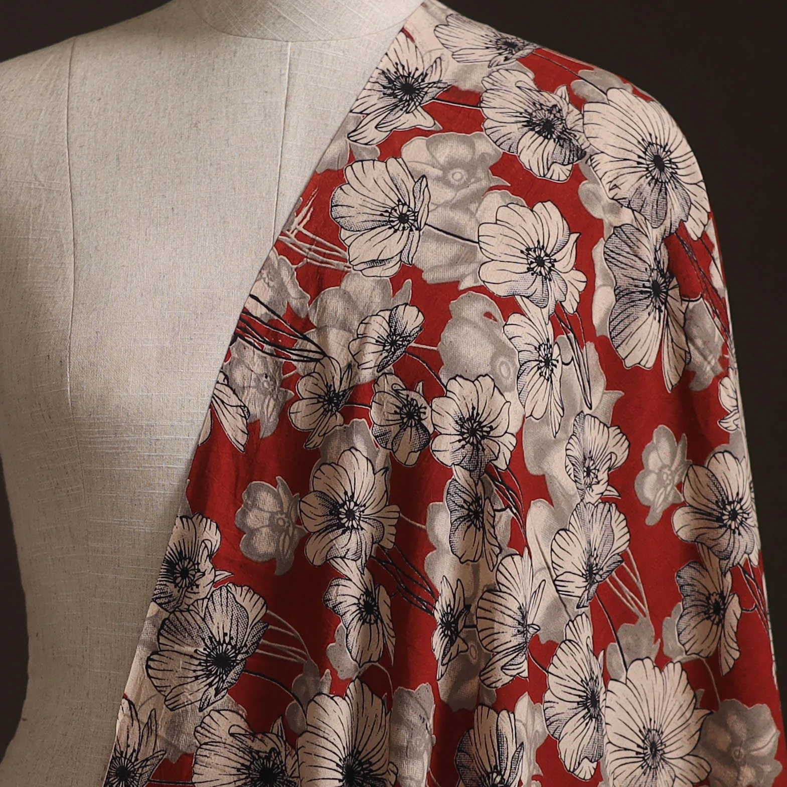 Red - Kalamkari Printed Cotton Fabric 07 - Image 2