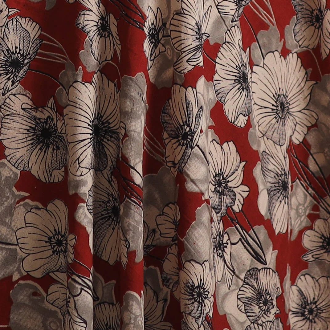 Red - Kalamkari Printed Cotton Fabric 07 - Image 3
