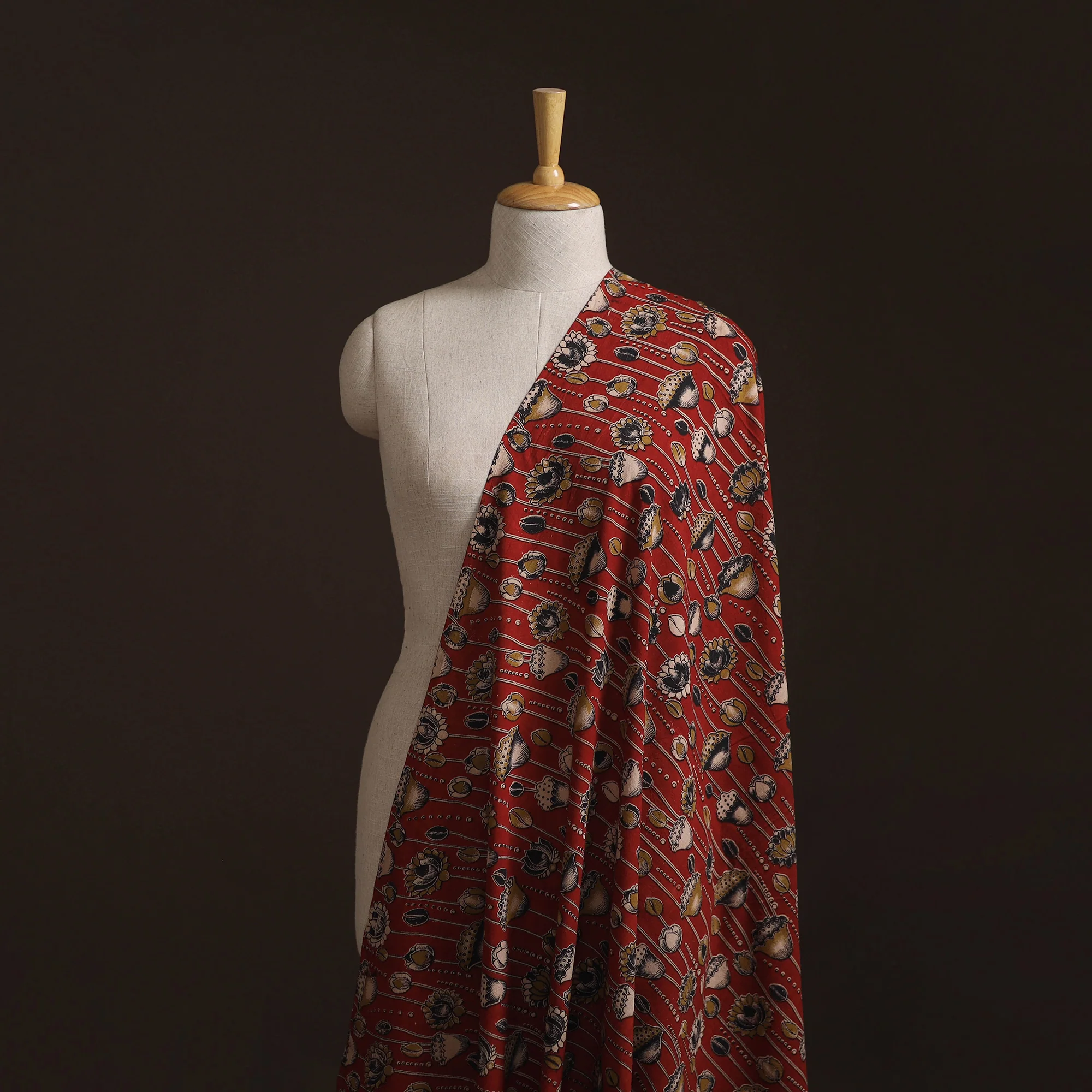 Red - Kalamkari Printed Cotton Fabric 08