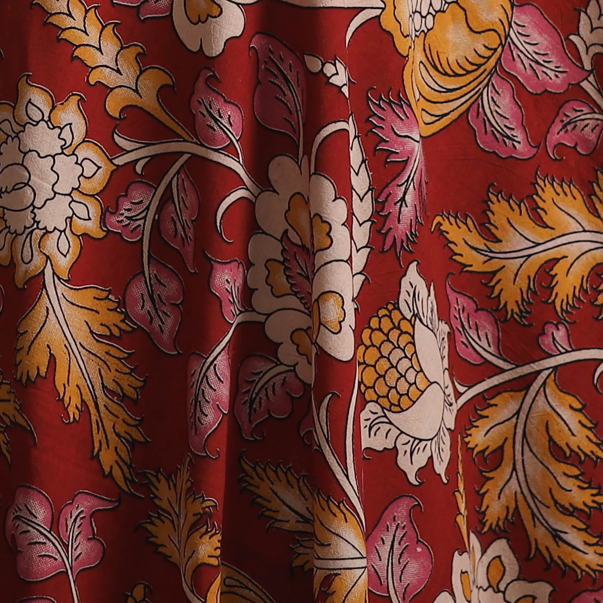 Red - Kalamkari Printed Cotton Fabric 09 - Image 3