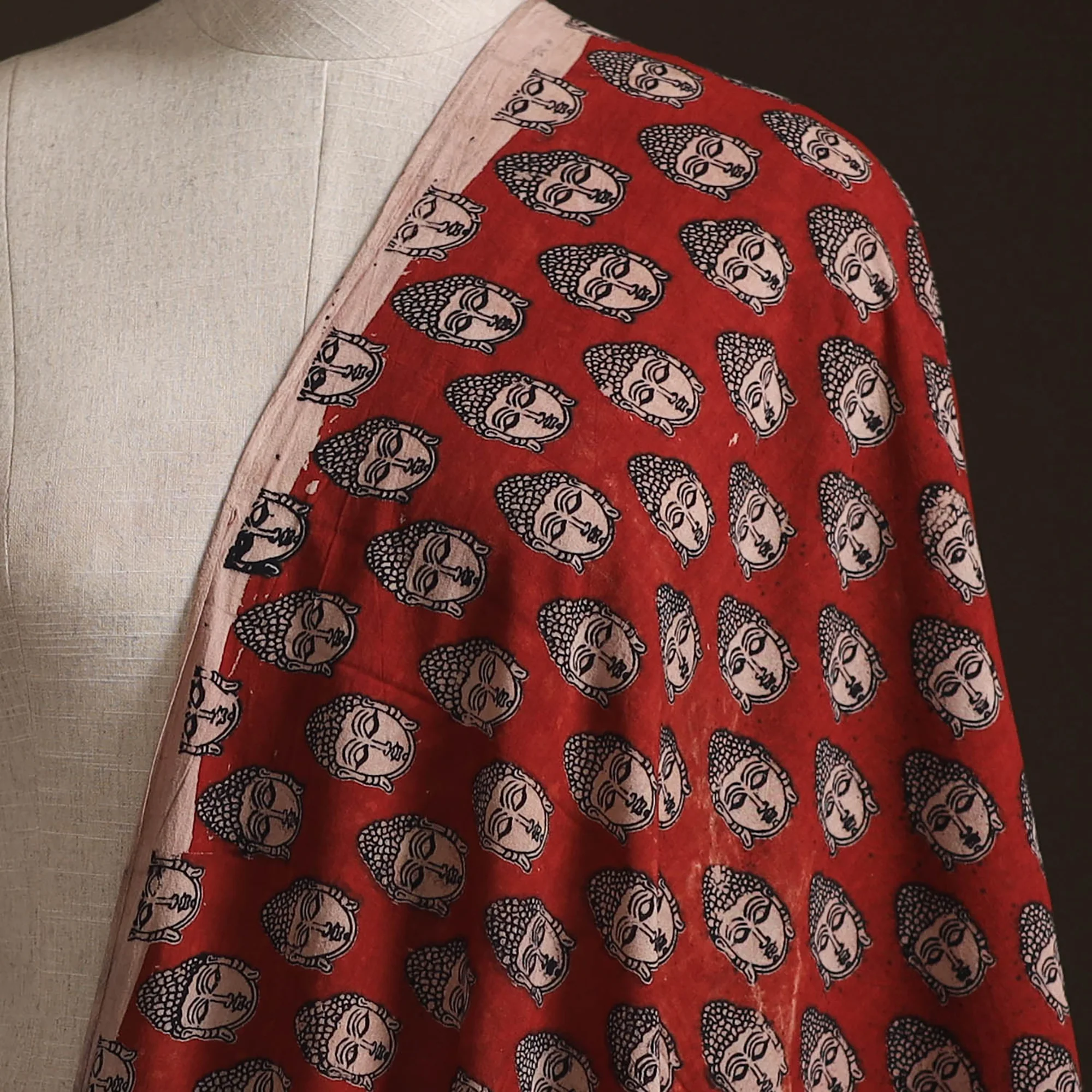 Red - Kalamkari Printed Cotton Fabric 11 - Image 2