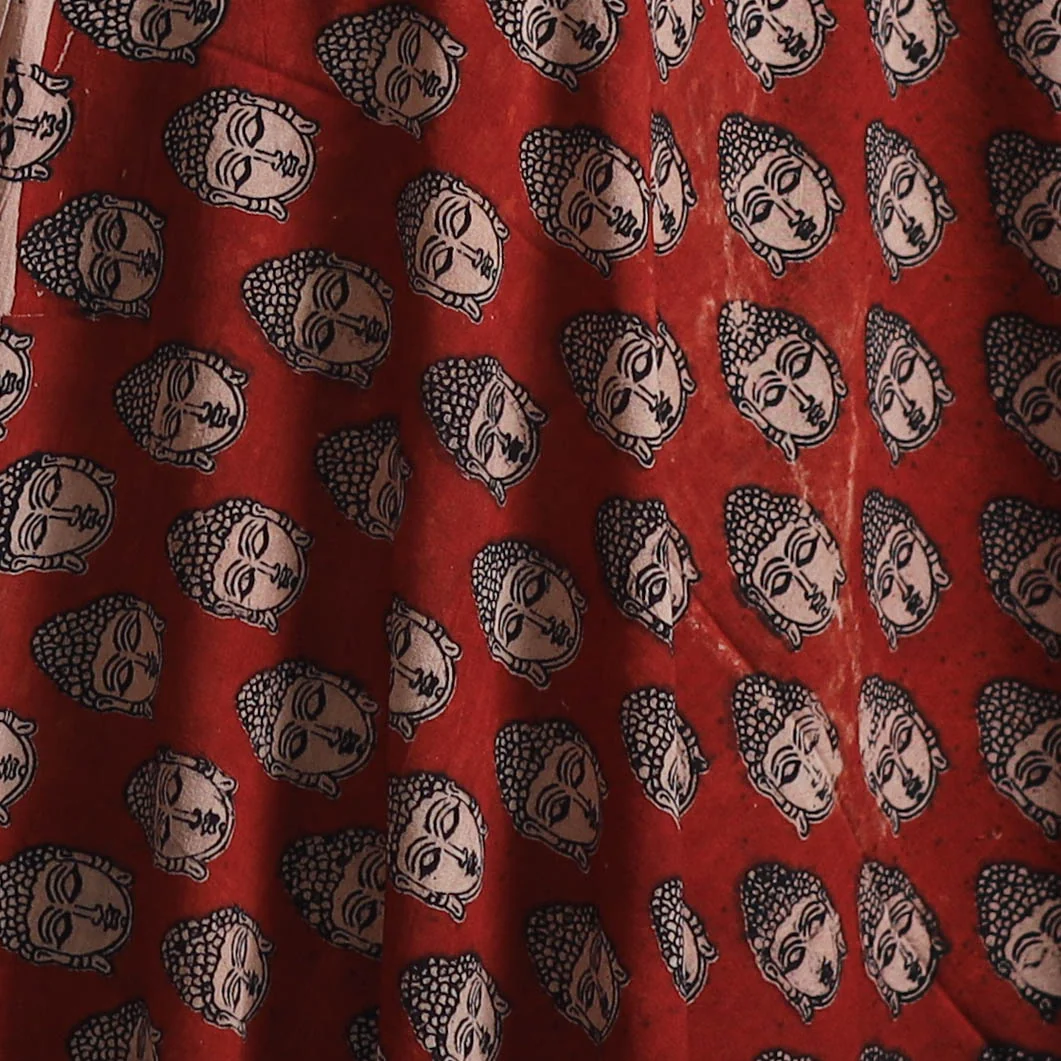 Red - Kalamkari Printed Cotton Fabric 11 - Image 3
