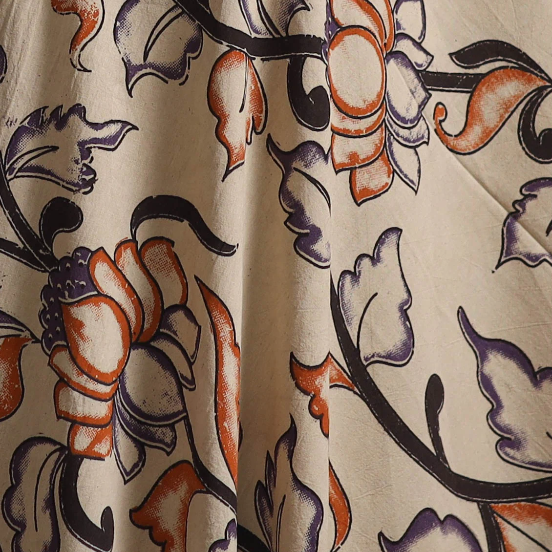 Beige - Kalamkari Printed Cotton Fabric 14 - Image 3
