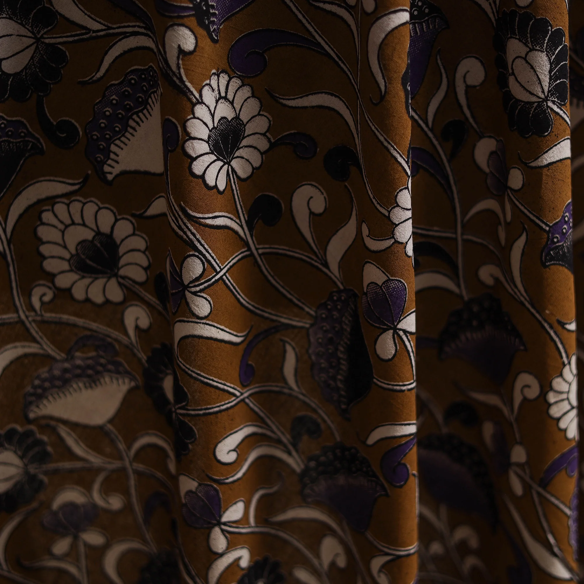 Brown - Kalamkari Printed Cotton Fabric 15 - Image 3