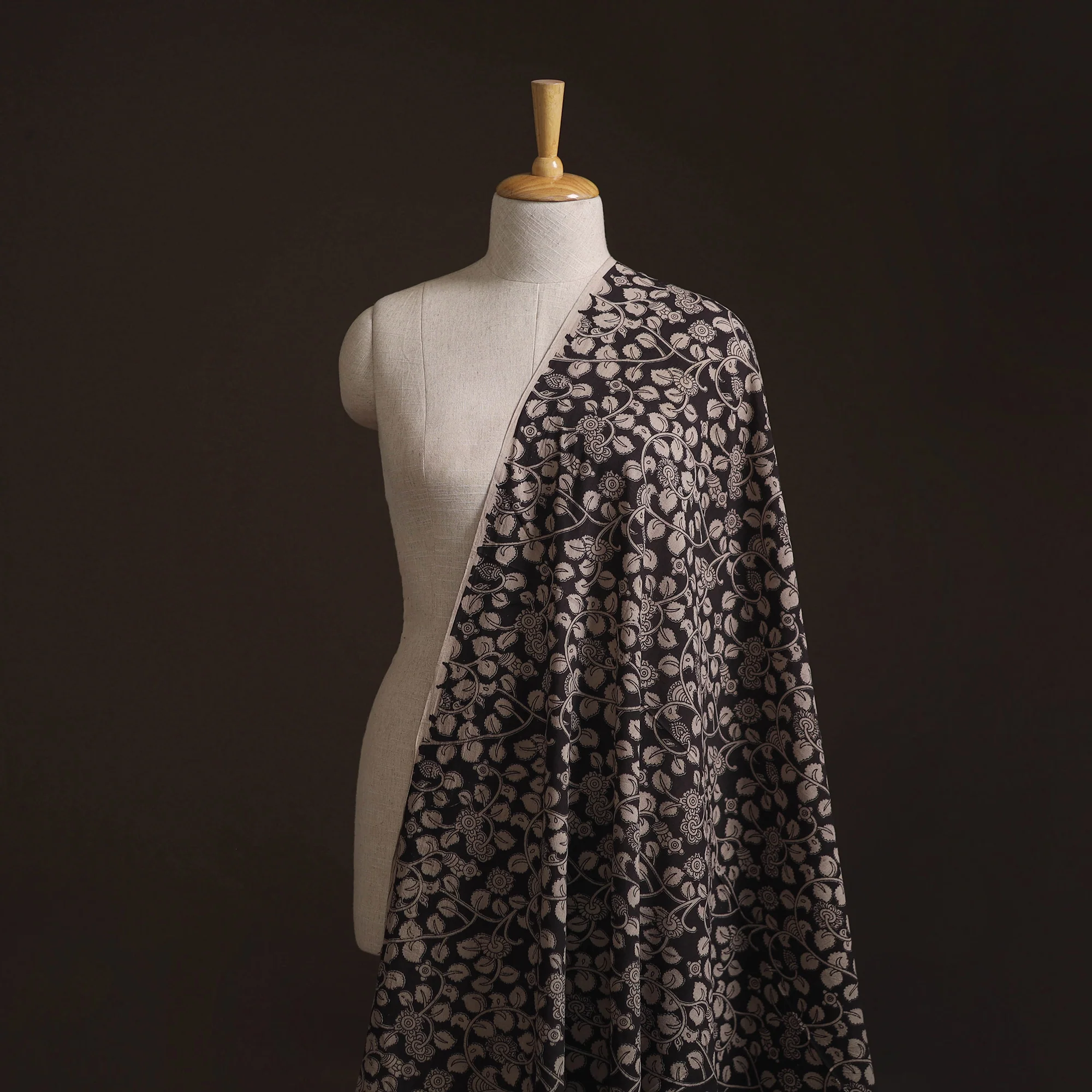 Black - Kalamkari Printed Cotton Fabric 15