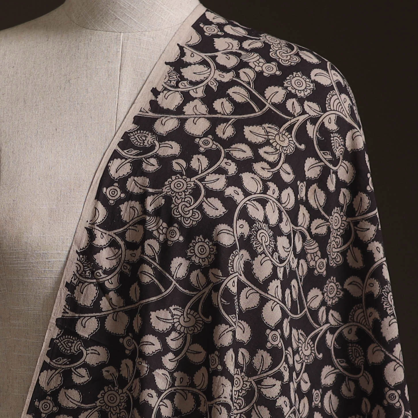 Black - Kalamkari Printed Cotton Fabric 15 - Image 2