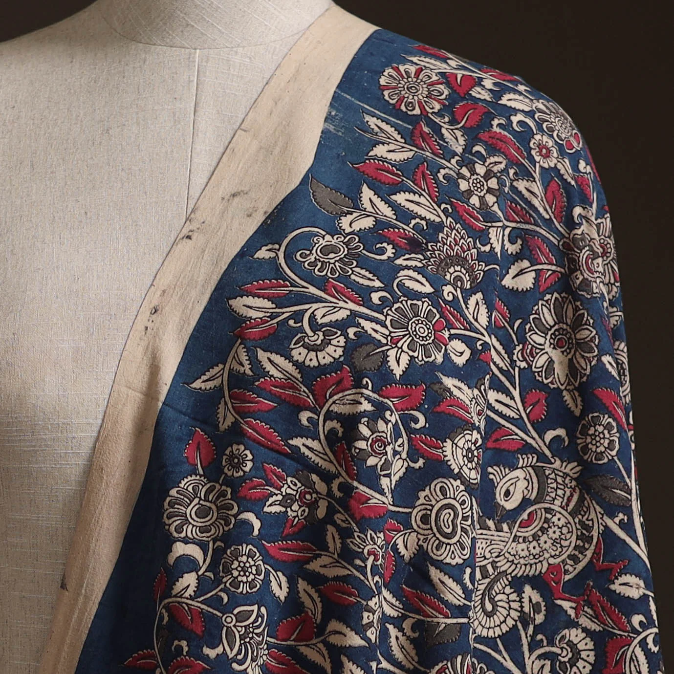 Blue - Kalamkari Printed Cotton Fabric 17 - Image 2