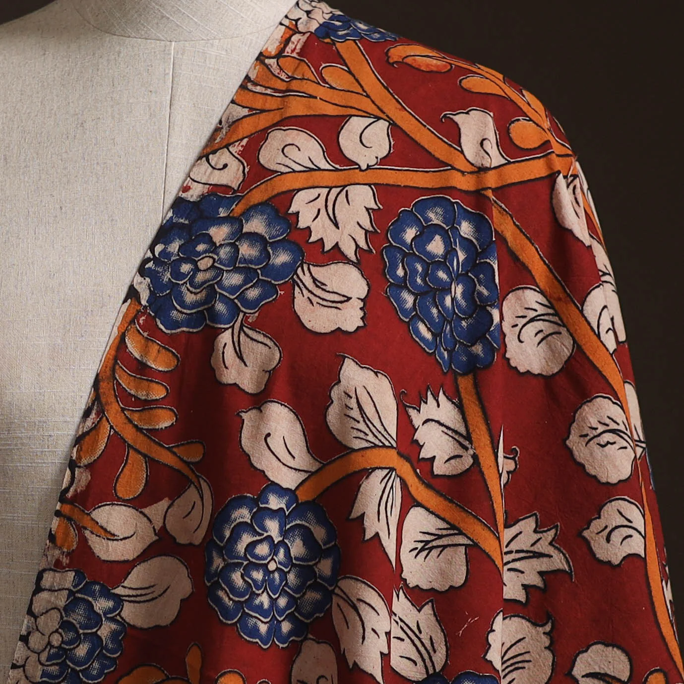 Red - Kalamkari Printed Cotton Fabric 26 - Image 2