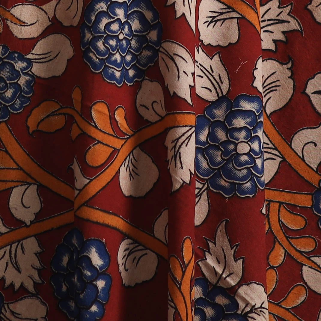 Red - Kalamkari Printed Cotton Fabric 26 - Image 3