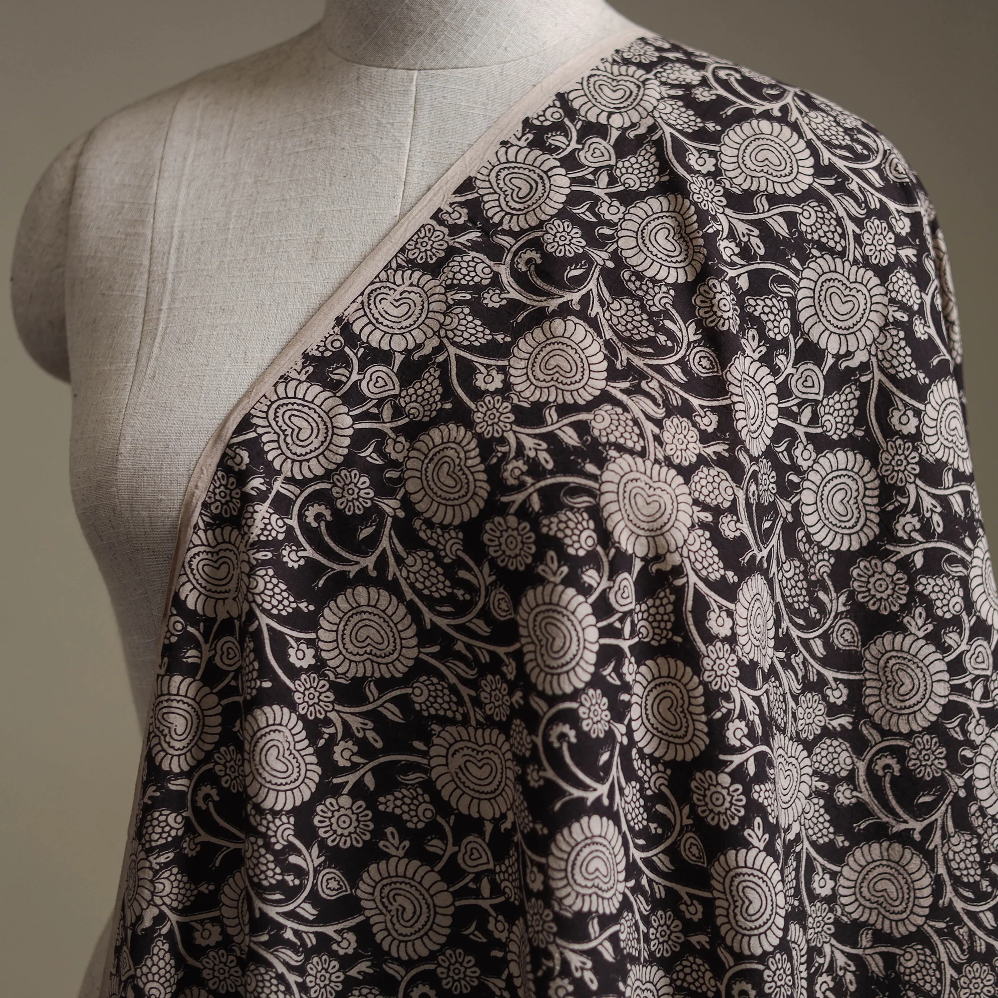 Black - Kalamkari Printed Cotton Fabric 28 - Image 2