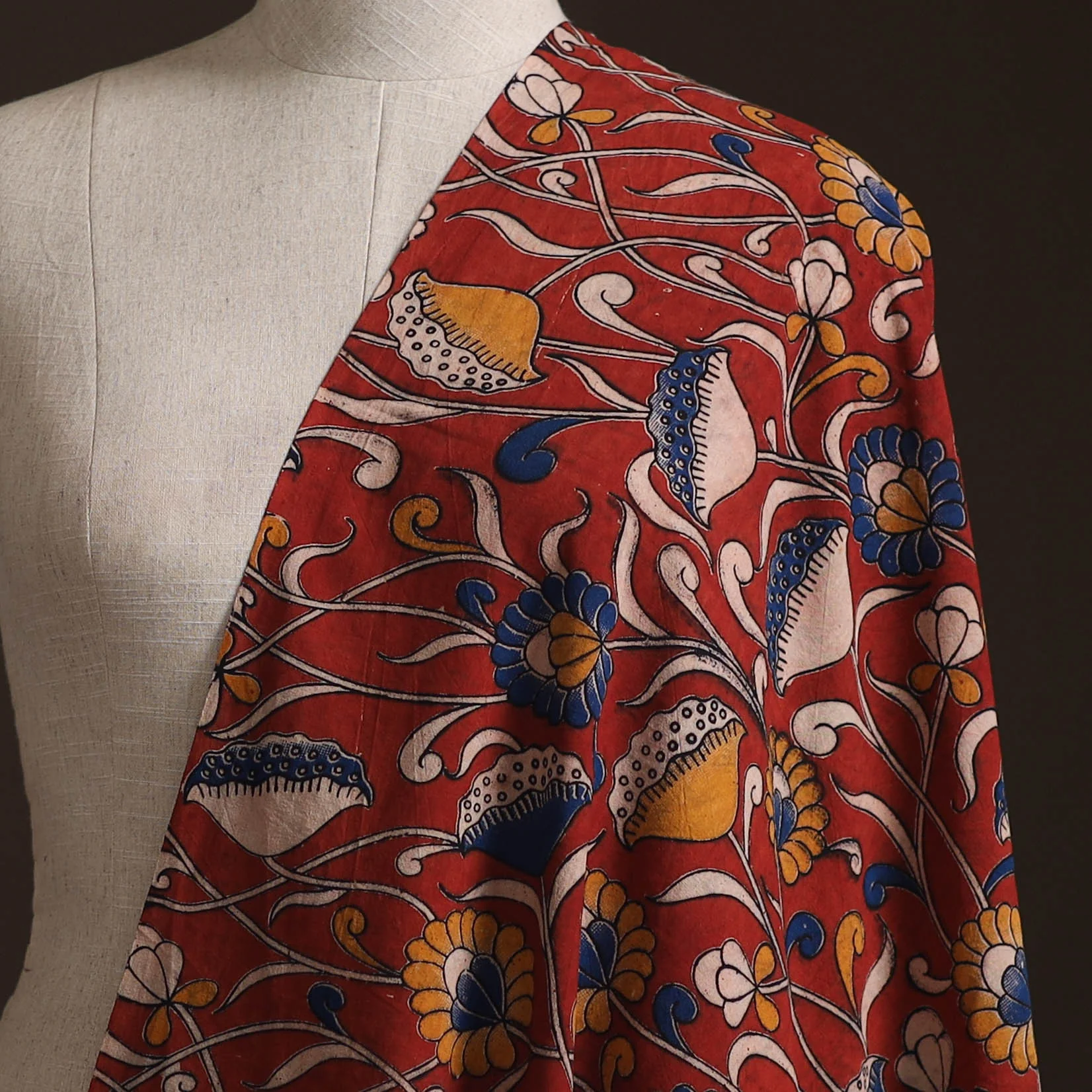 Red - Kalamkari Printed Cotton Fabric 30 - Image 2
