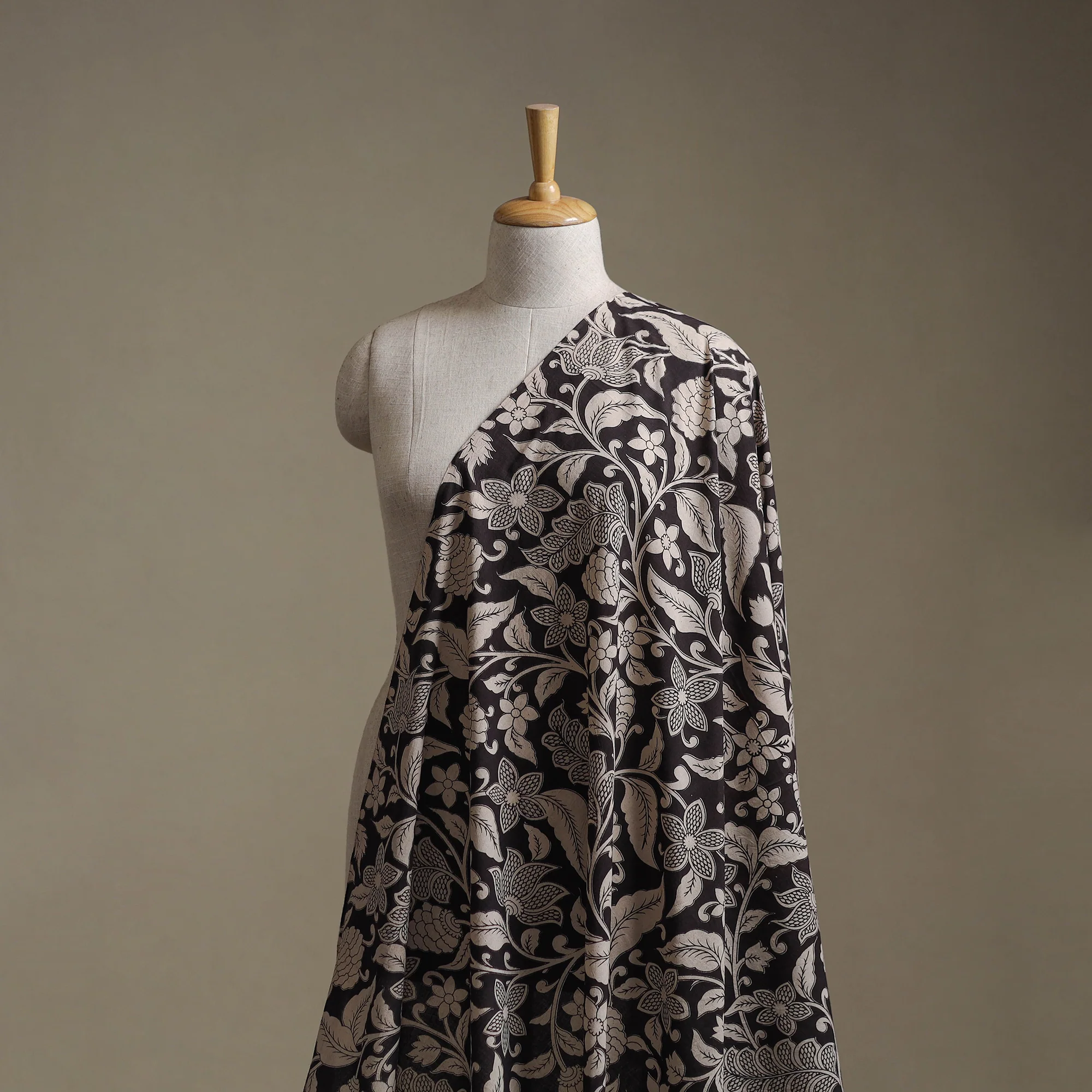 Black - Kalamkari Printed Cotton Fabric 31