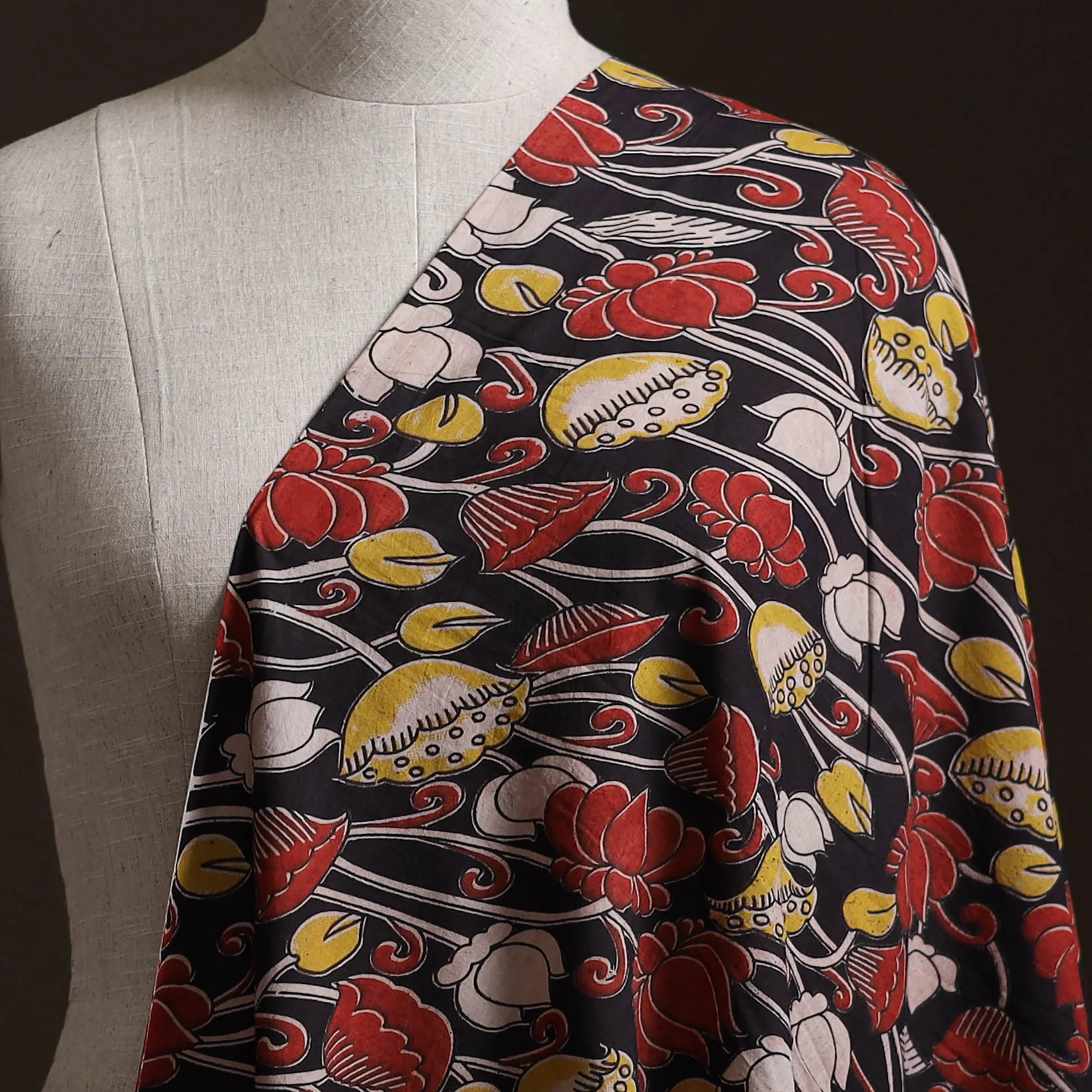 Black - Kalamkari Printed Cotton Fabric 33 - Image 2