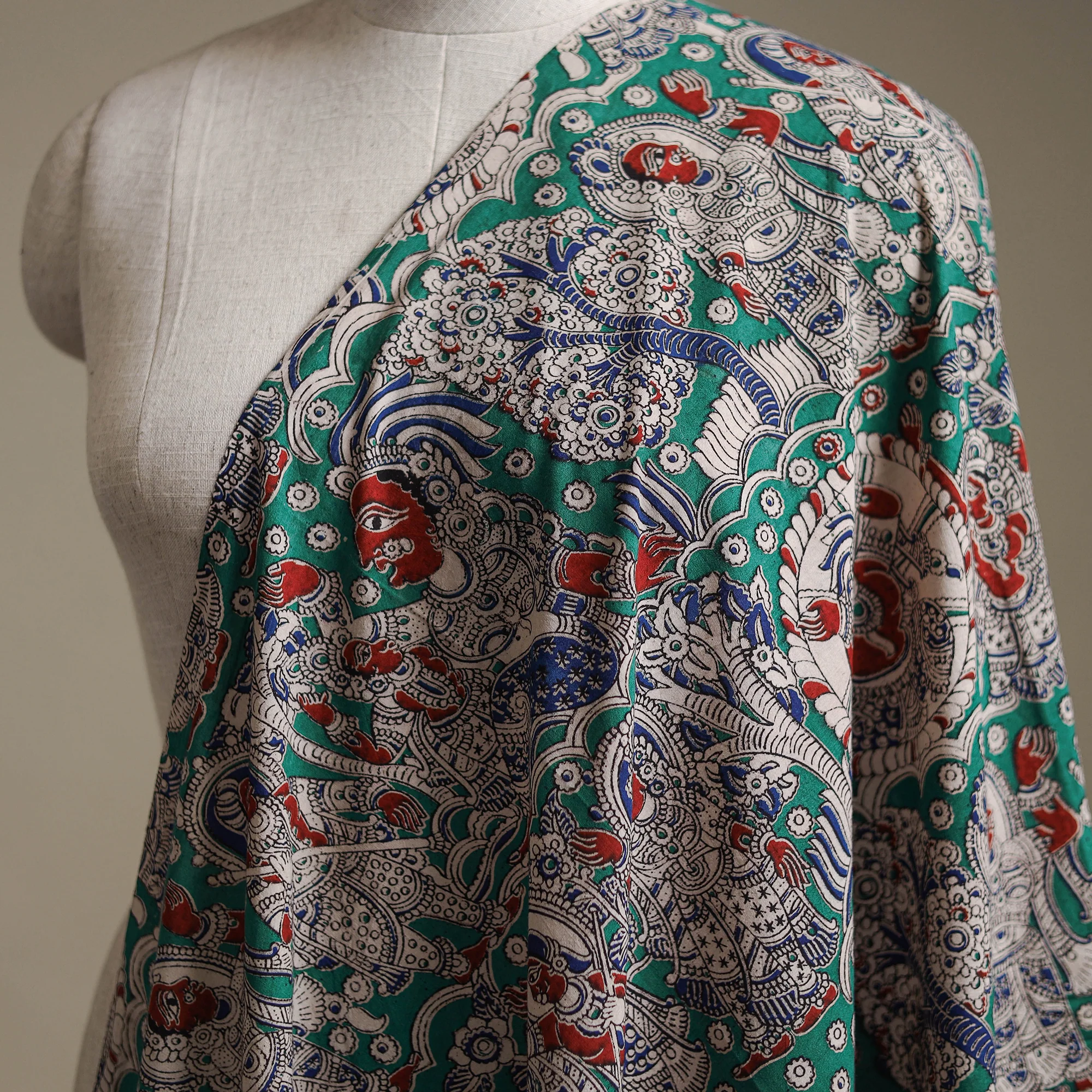 Green - Kalamkari Printed Cotton Fabric 37 - Image 2