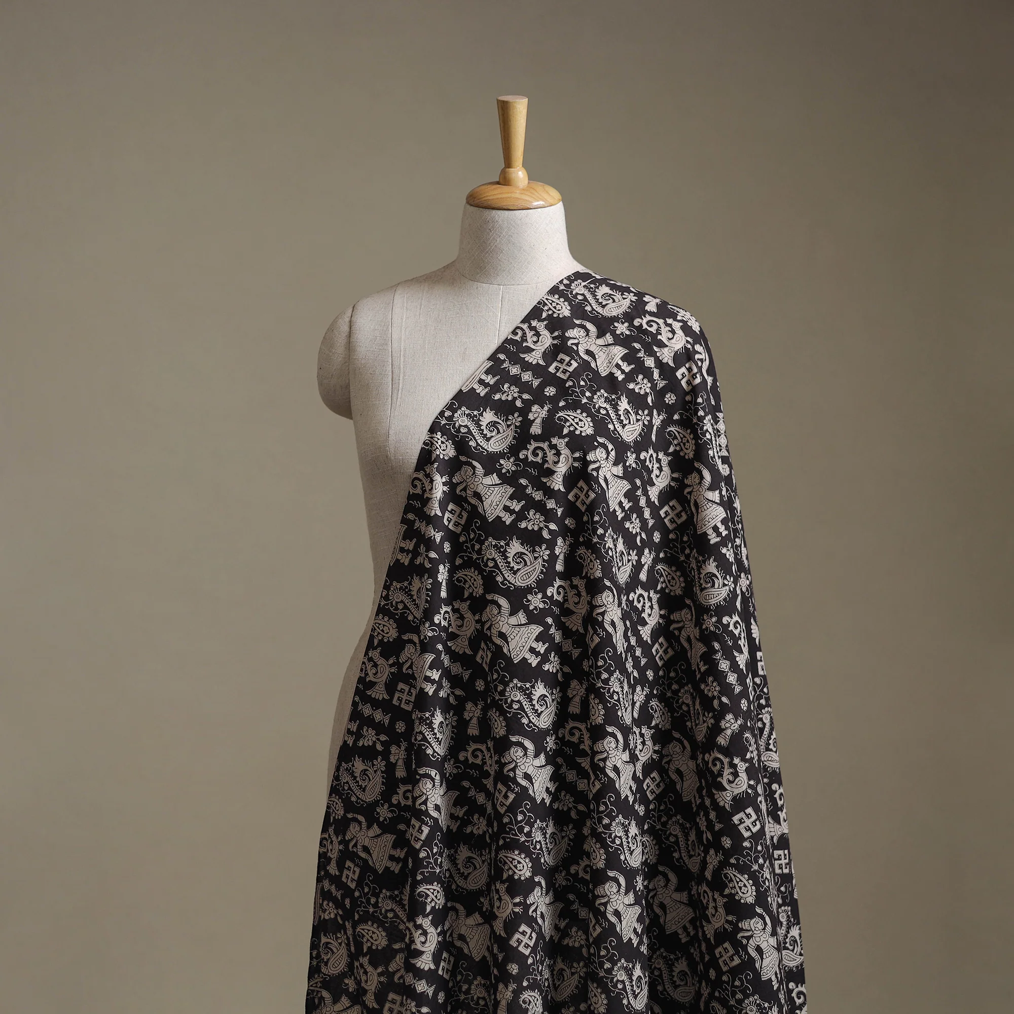 Black - Kalamkari Printed Cotton Fabric 39