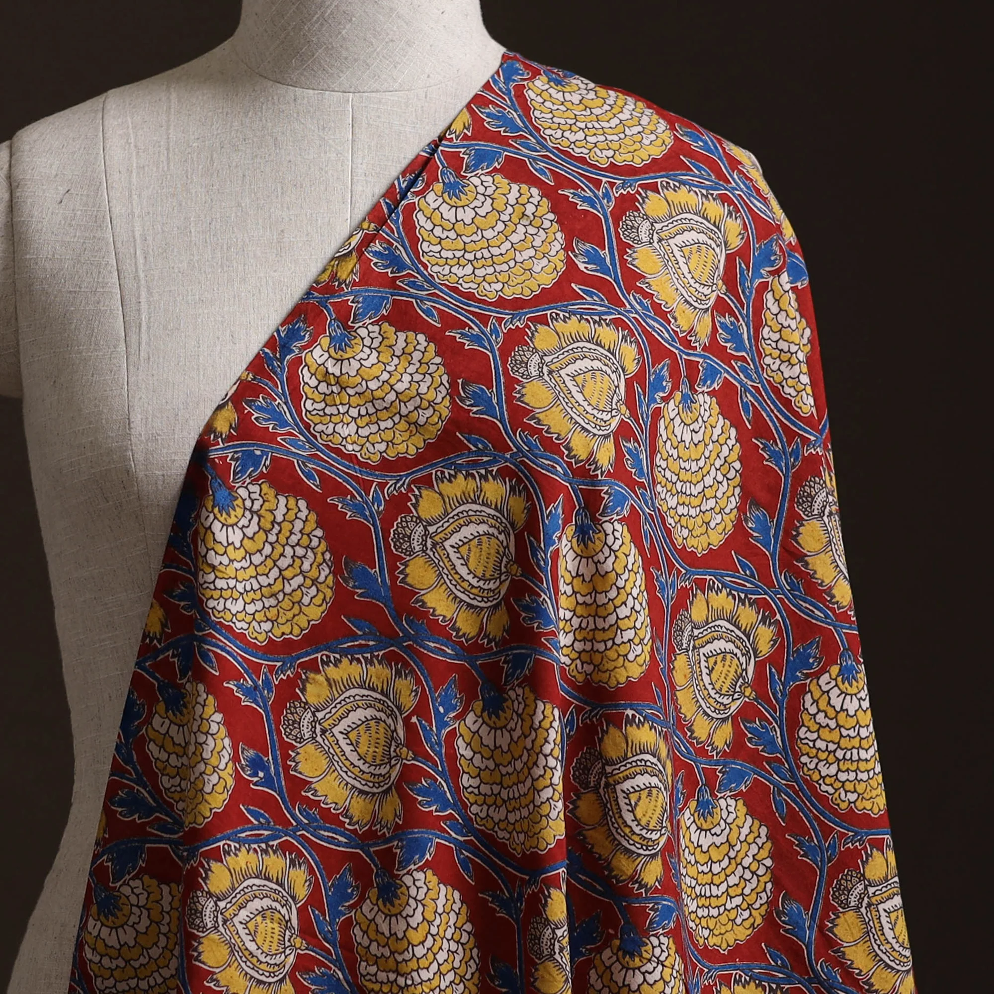 Red - Kalamkari Printed Cotton Fabric 45 - Image 2