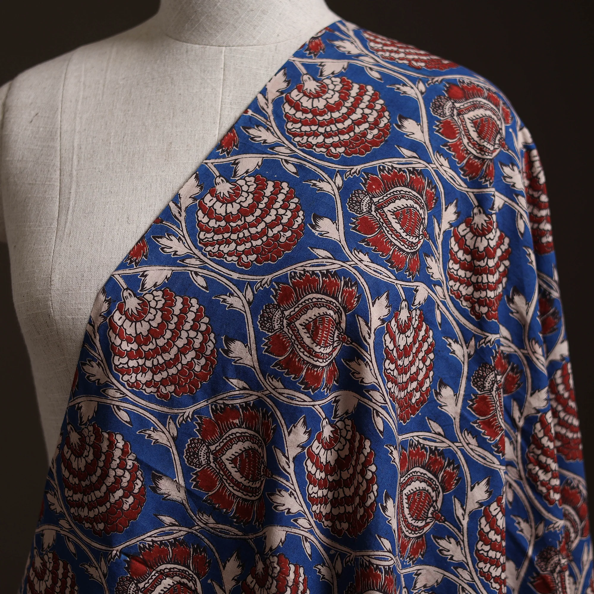Blue - Kalamkari Printed Cotton Fabric 49 - Image 2