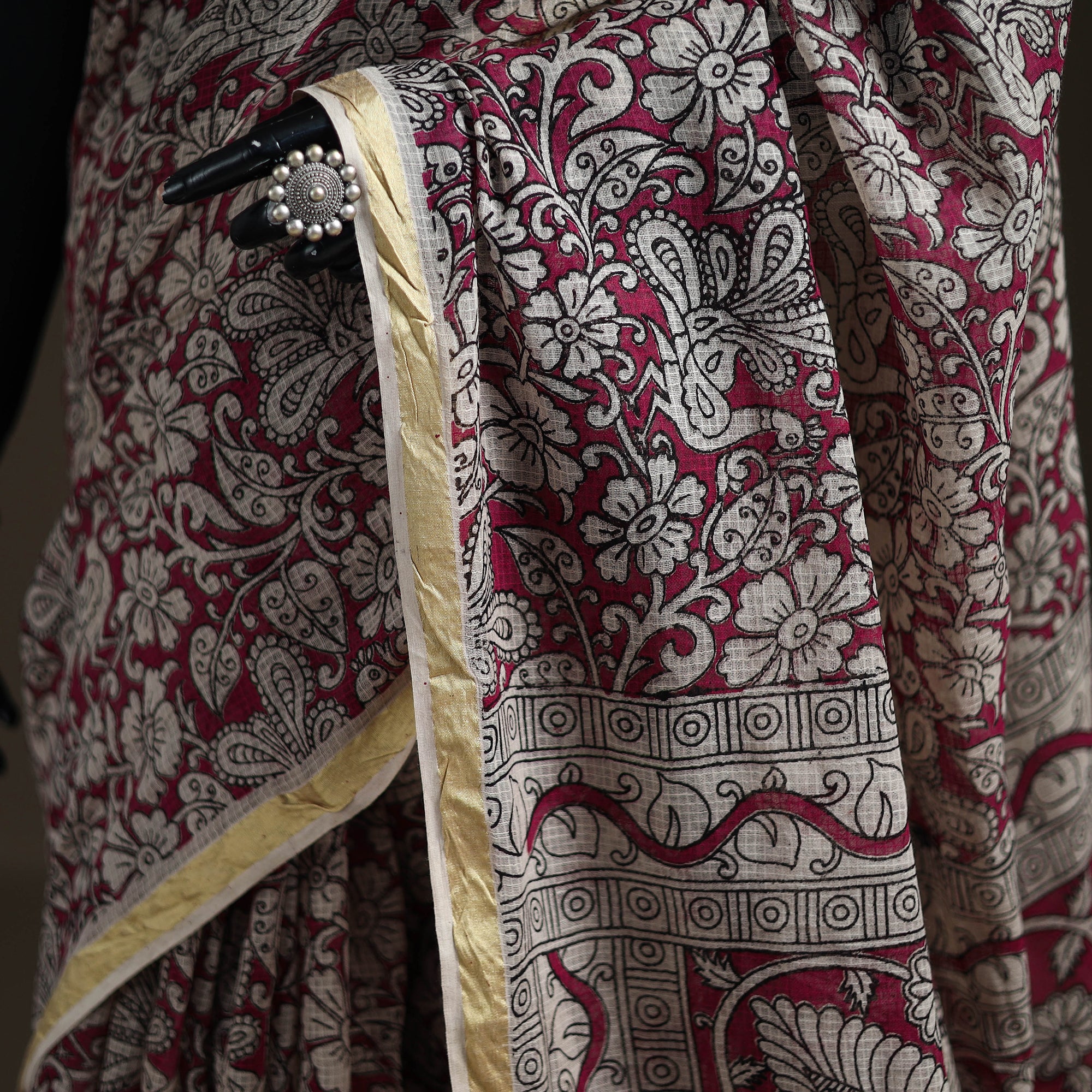 Pink - Kalamkari Printed Kota Doria Cotton Saree 01 - Image 3
