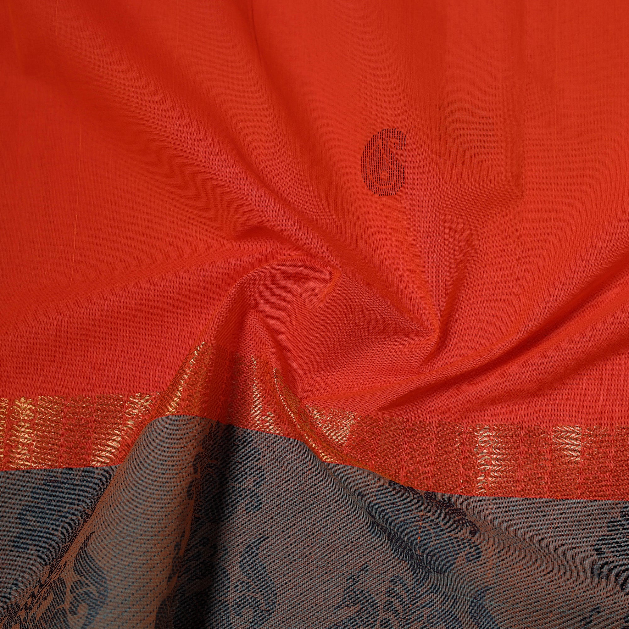Orange - Kanchipuram Buti Cotton Fabric with Thread Border 09 - Image 4