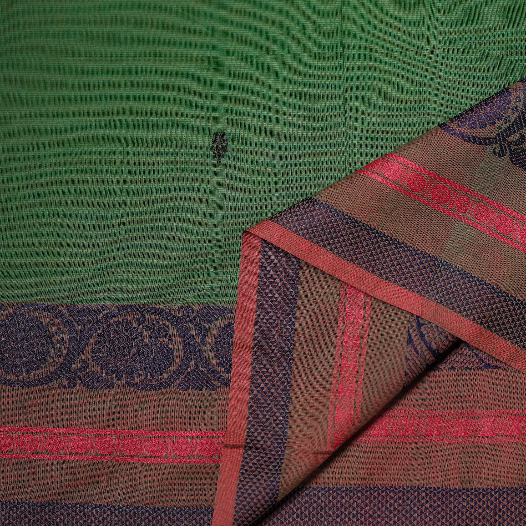 Green - Kanchipuram Buti Cotton Fabric with Thread Border 17 - Image 3