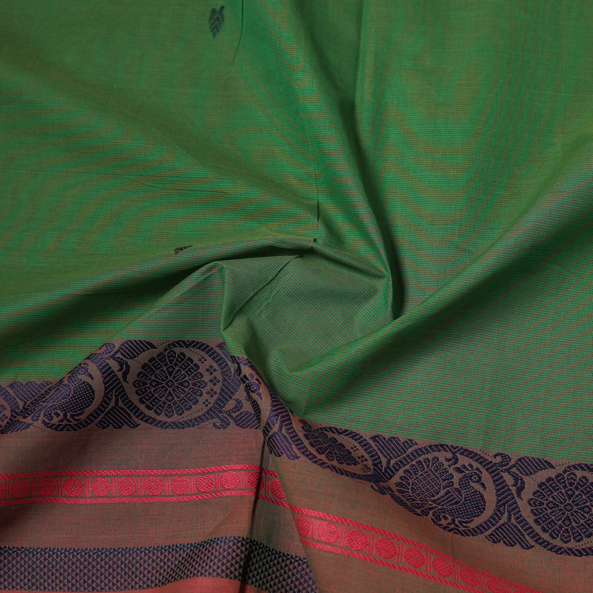 Green - Kanchipuram Buti Cotton Fabric with Thread Border 17 - Image 4