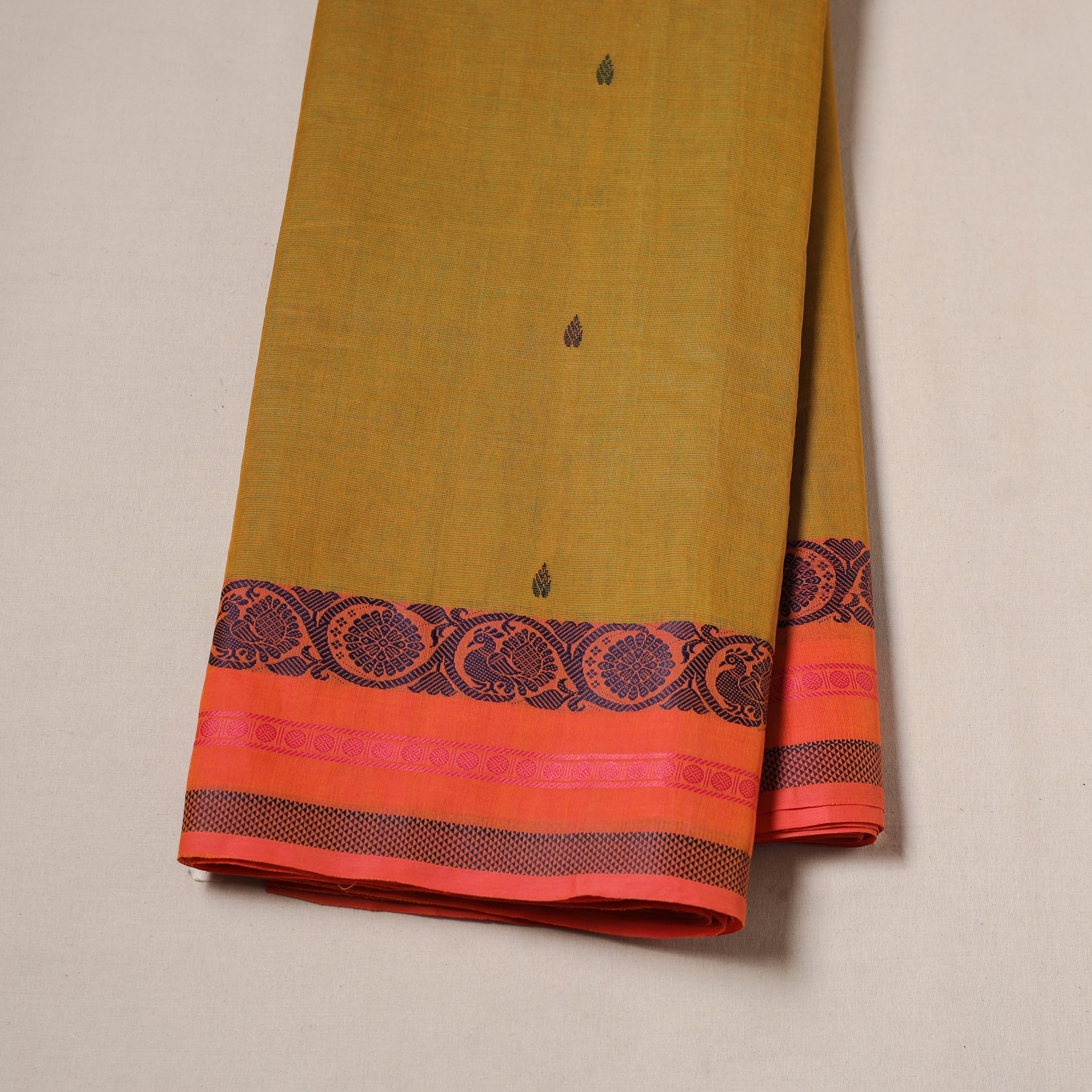 Yellow - Kanchipuram Buti Cotton Fabric with Thread Border 18 - Image 2
