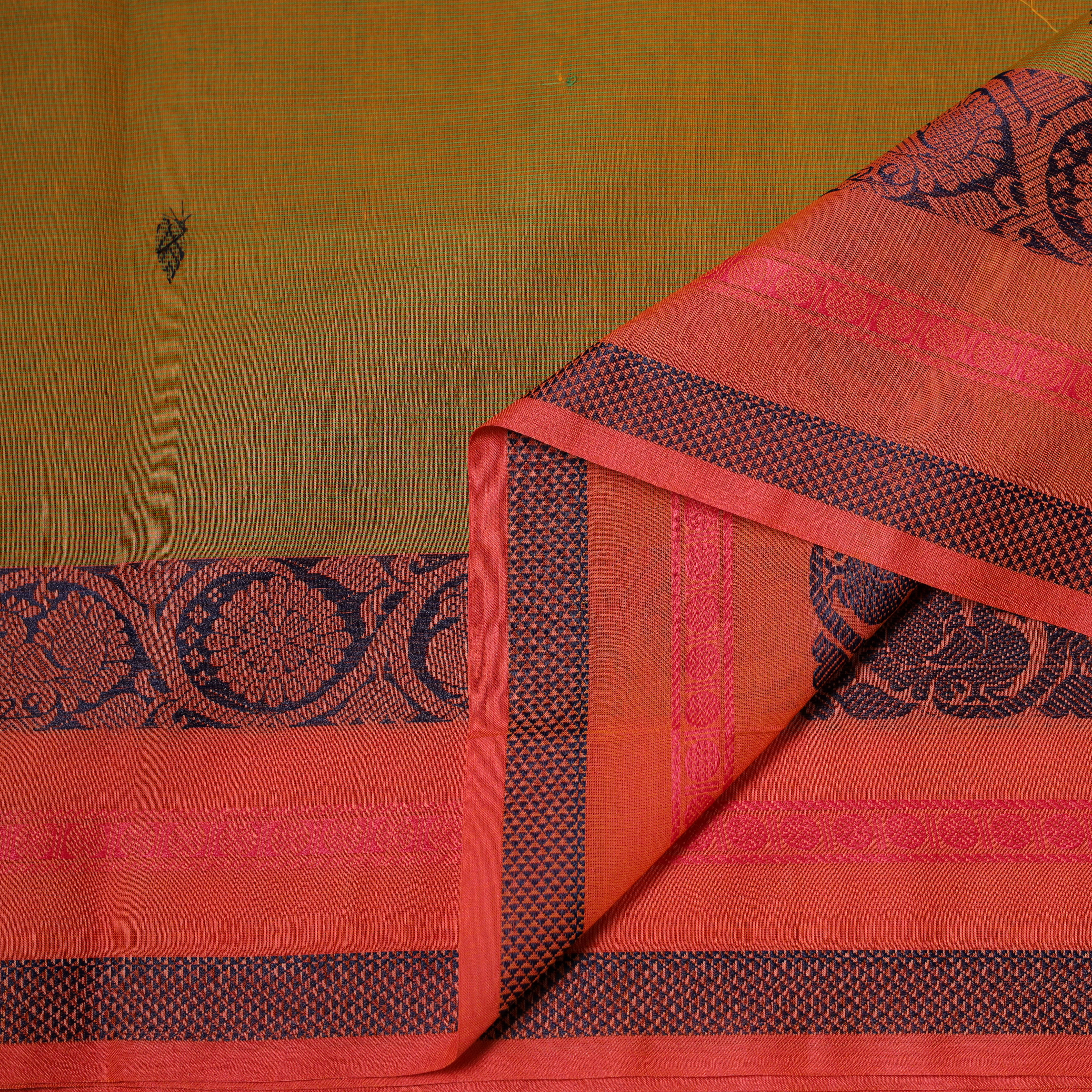 Yellow - Kanchipuram Buti Cotton Fabric with Thread Border 18 - Image 3