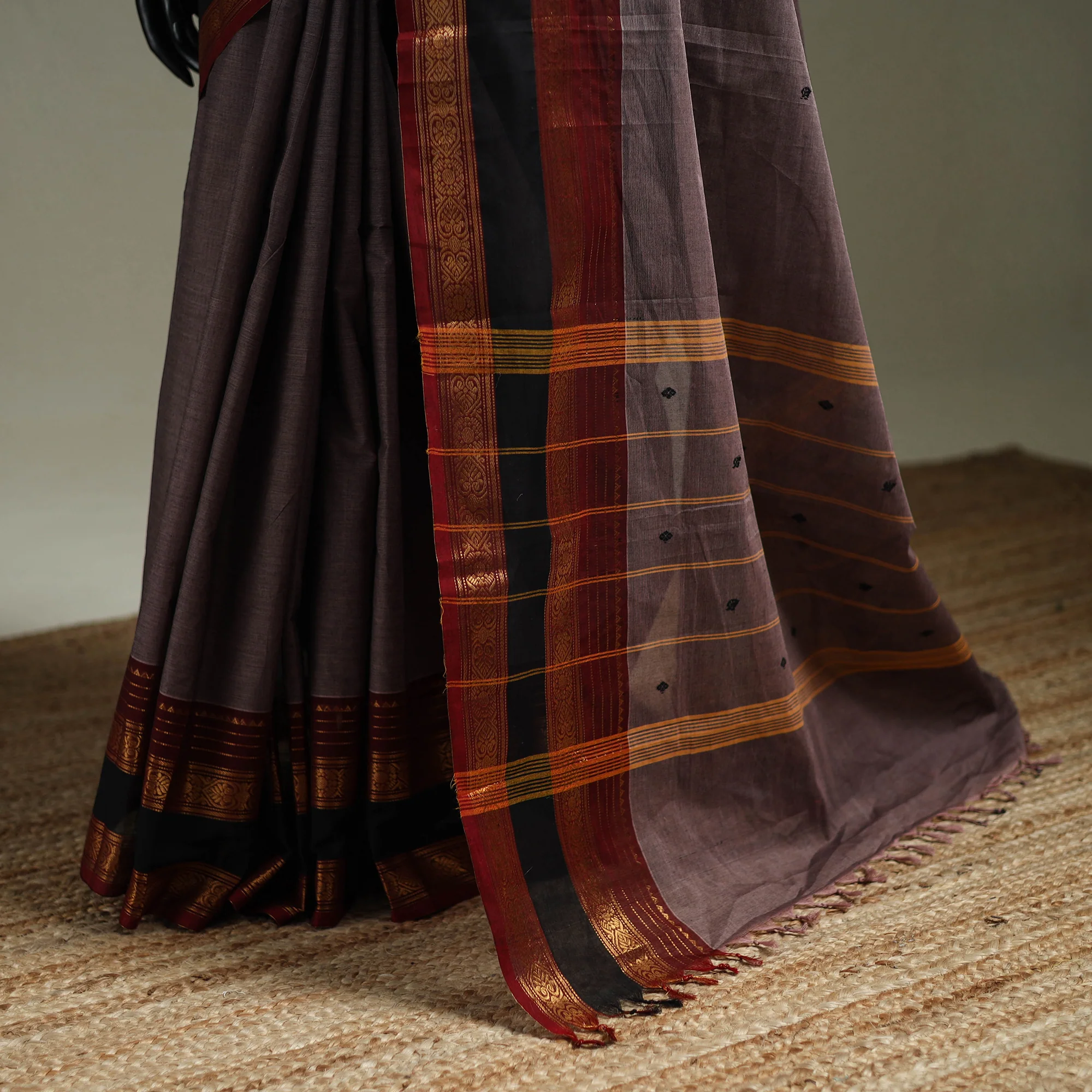 Purple - Kanchipuram Buti Cotton Saree with Border 08 - Image 4