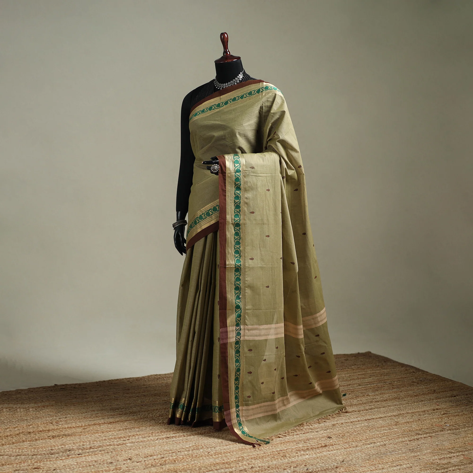 Green - Kanchipuram Buti Cotton Saree with Border 17