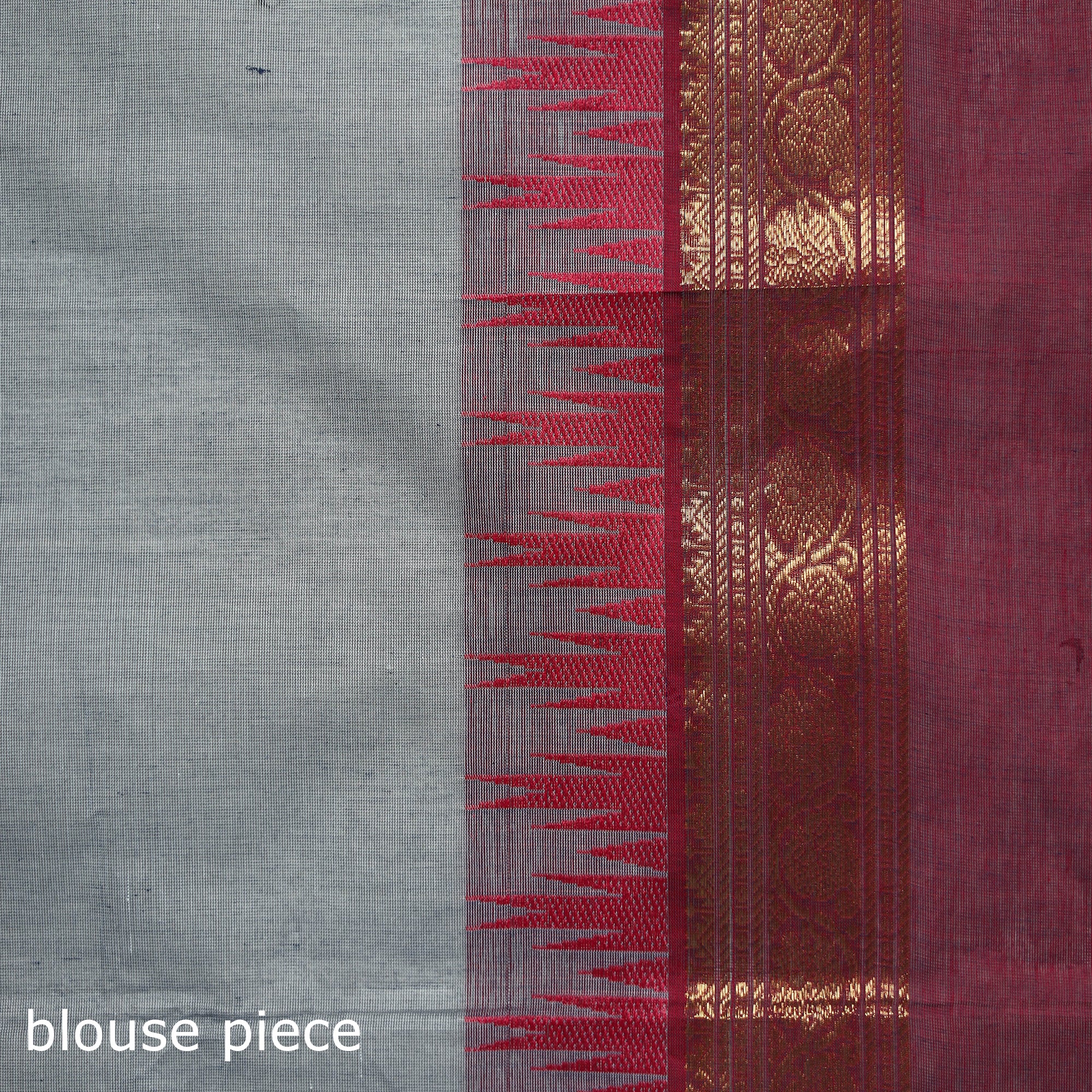 Grey - Kanchipuram Buti Cotton Saree with Border 32 - Image 5