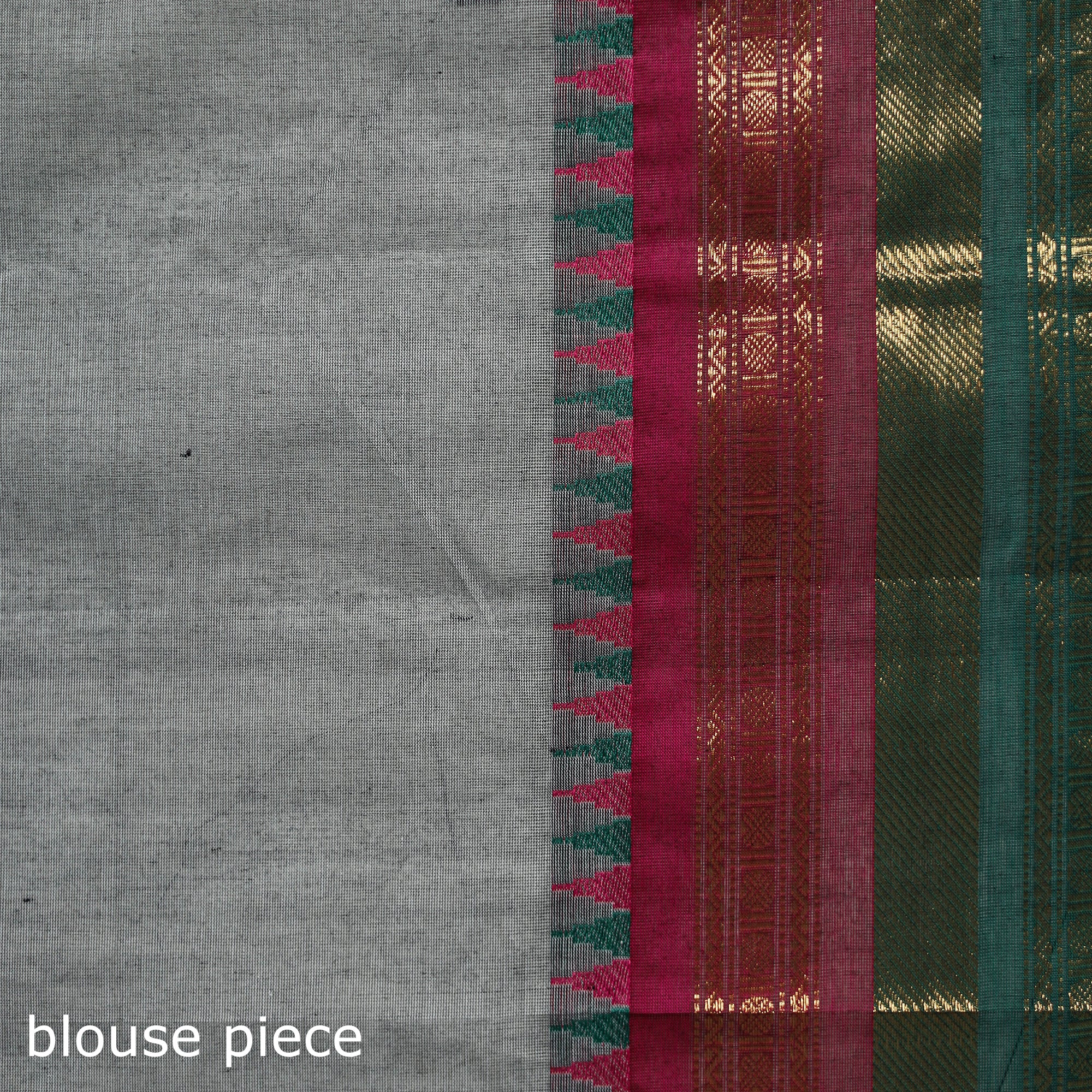 Grey - Kanchipuram Buti Cotton Saree with Border 33 - Image 5