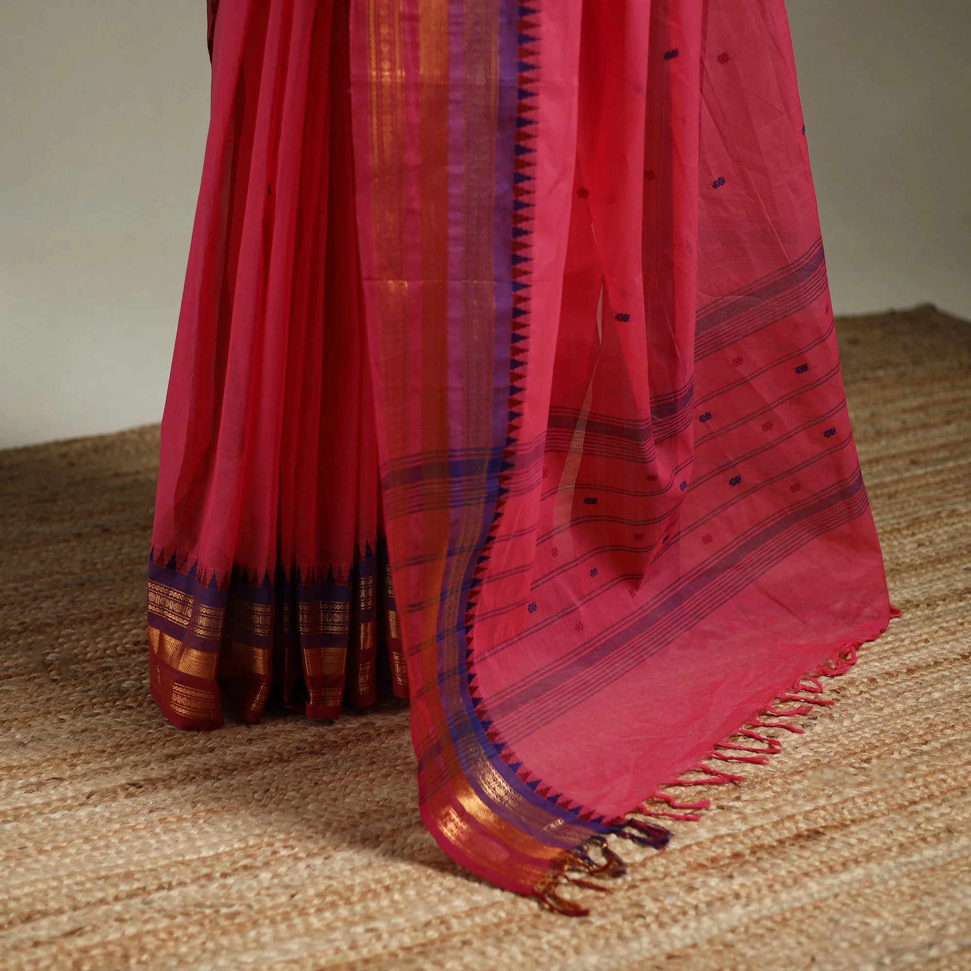 Pink - Kanchipuram Buti Cotton Saree with Border 58 - Image 4