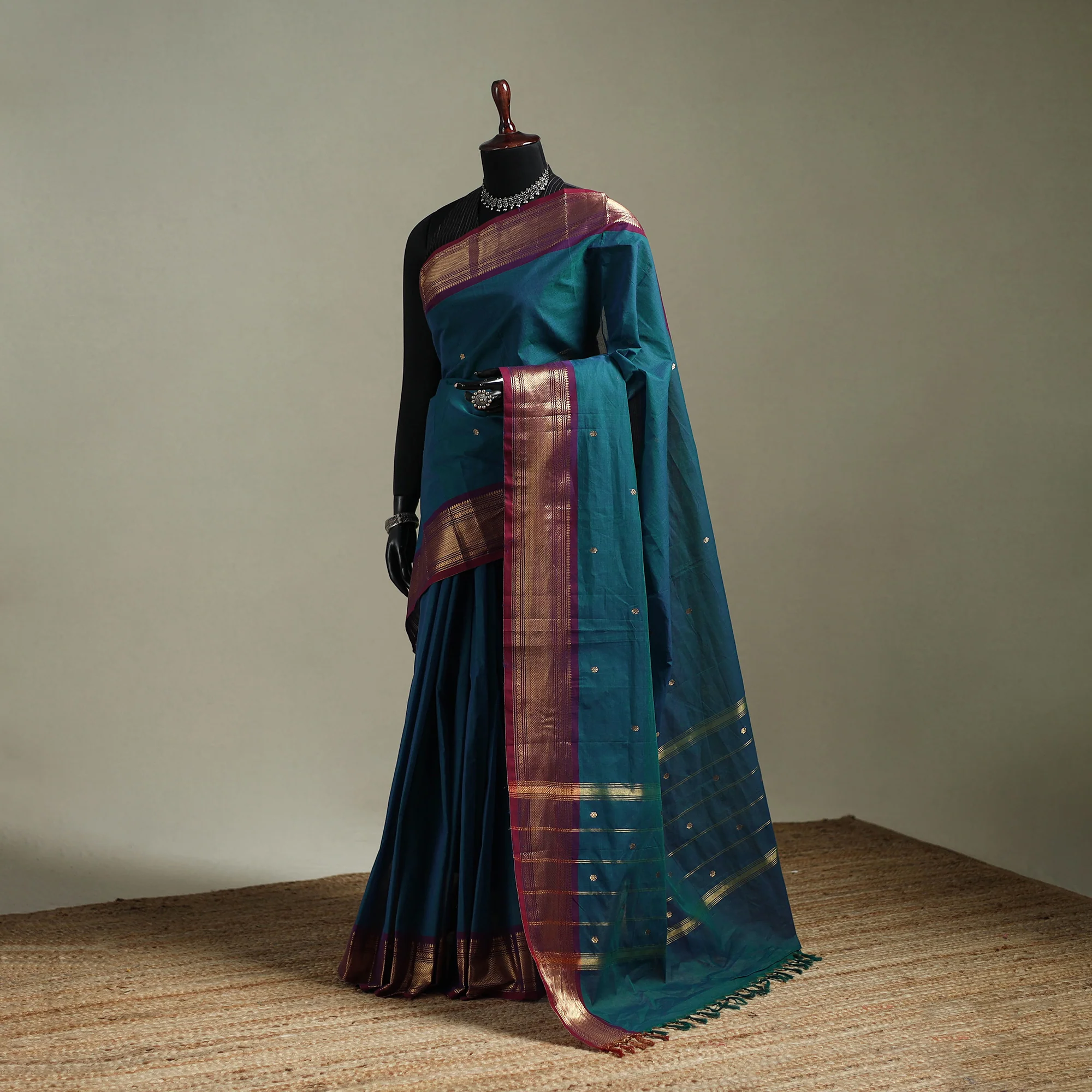 Green - Kanchipuram Buti Cotton Saree with Border 64