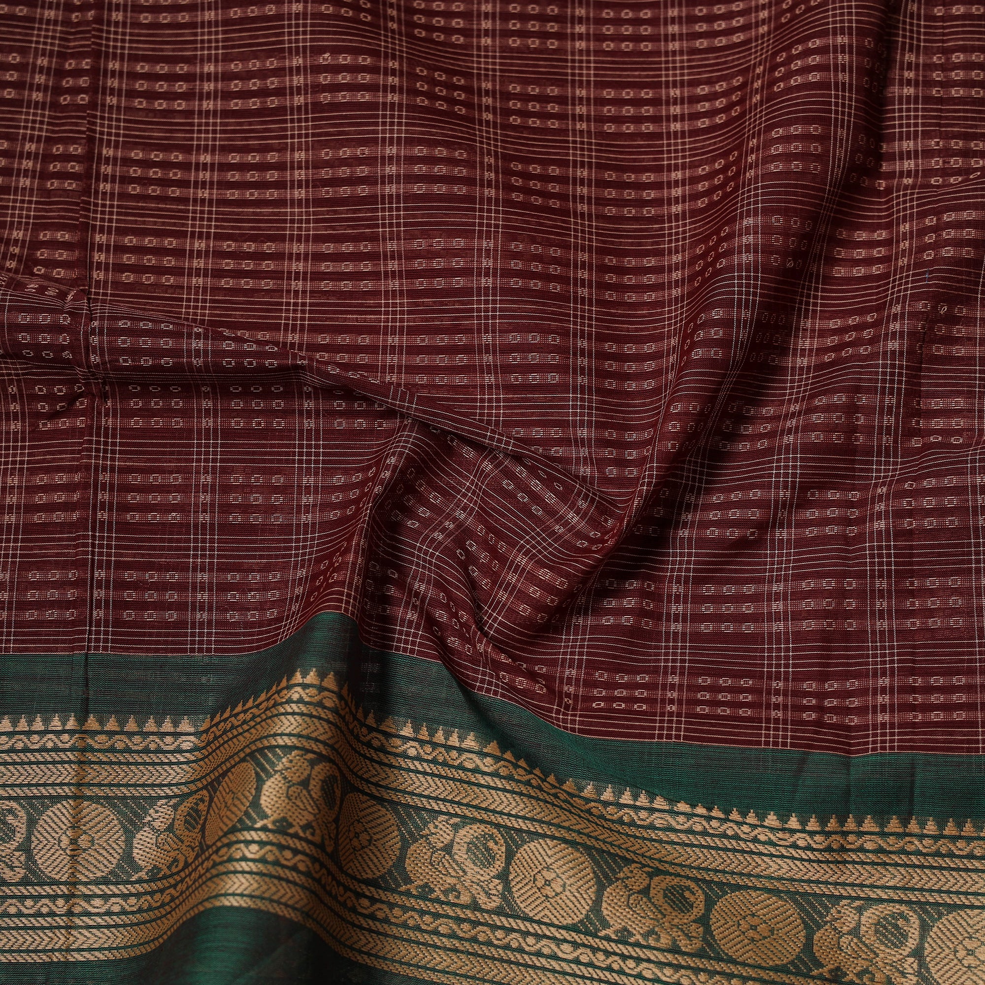 Maroon - Kanchipuram Checks Cotton Fabric with Thread Border 21 - Image 4