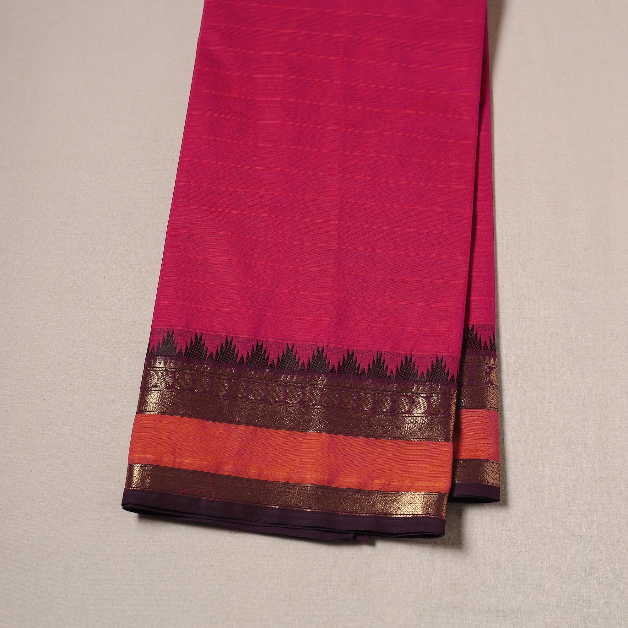 Pink - Kanchipuram Cotton Fabric with Zari Border 14 - Image 2