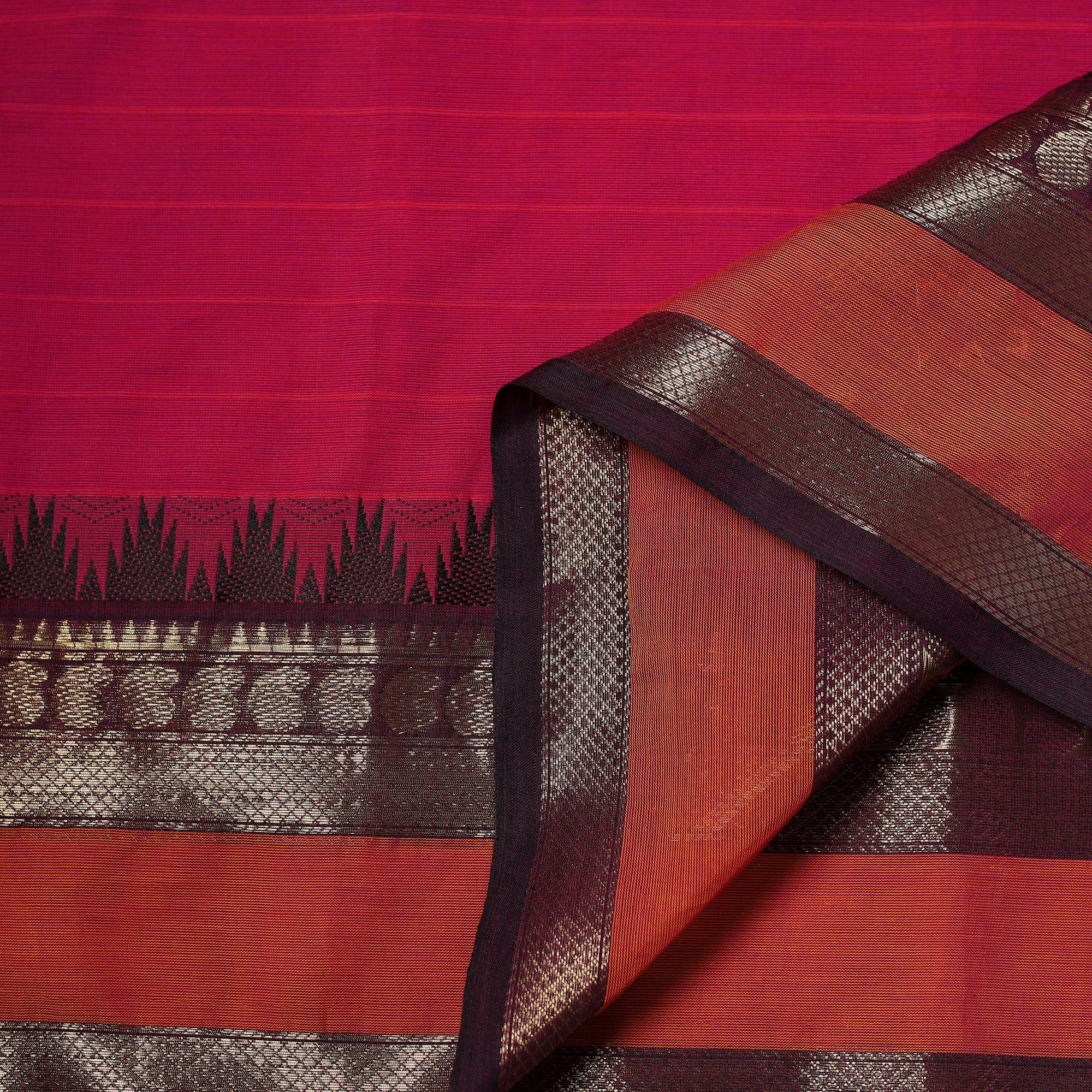 Pink - Kanchipuram Cotton Fabric with Zari Border 14 - Image 3
